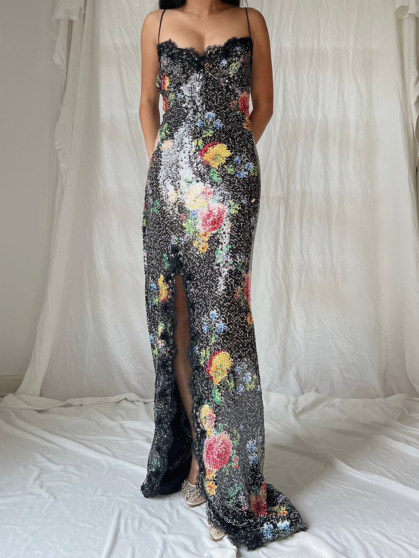 Vintage Belleville Sassoon Sequins Floral Gown - M/L