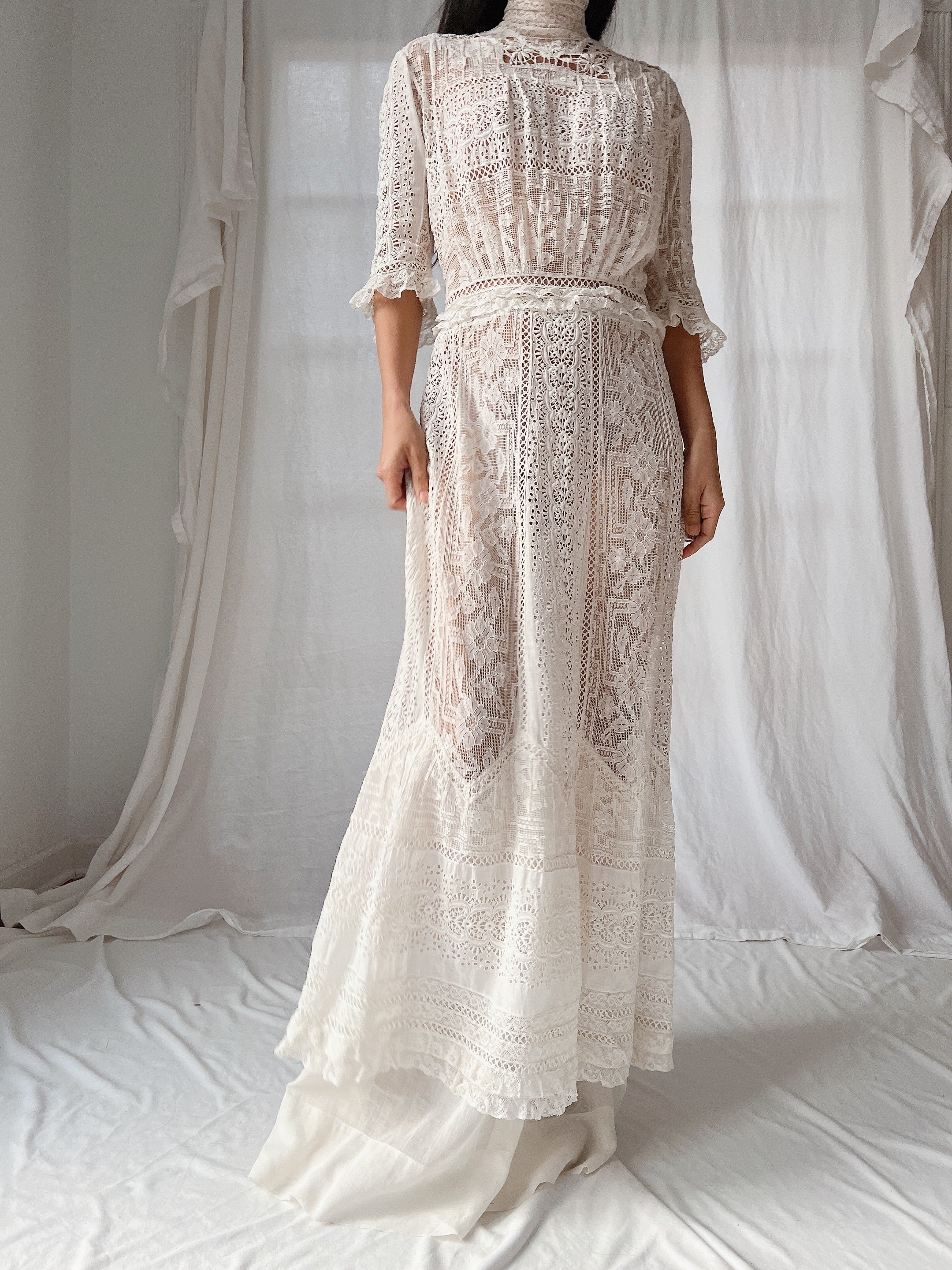 Antique 3/4 Sleeve Lawn Dress - S