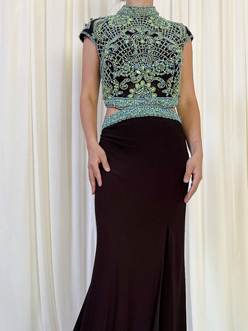 Vintage Marinelli Jersey Beaded Dress - L/14