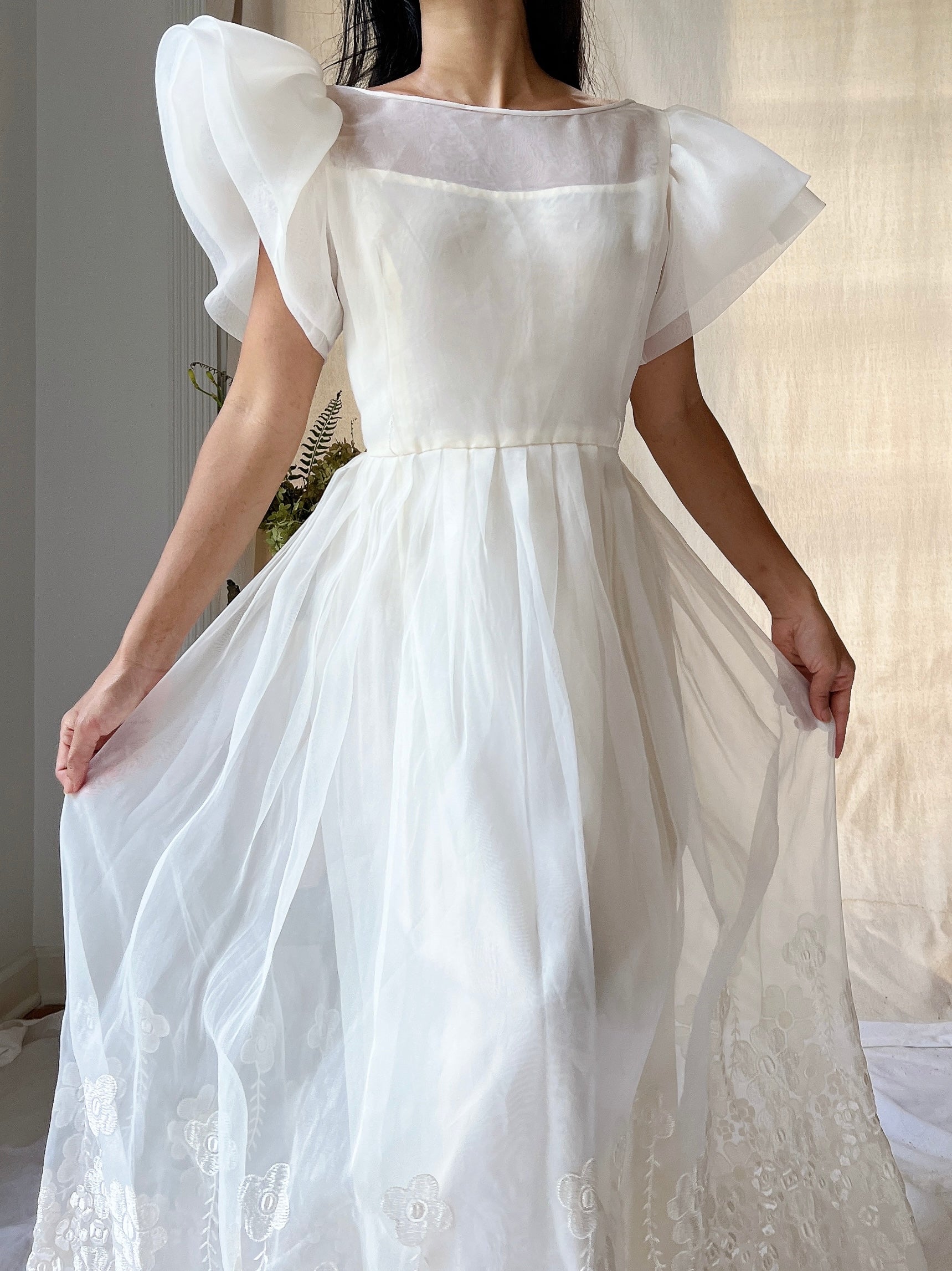 Vintage Voile Embroidered Dress - S