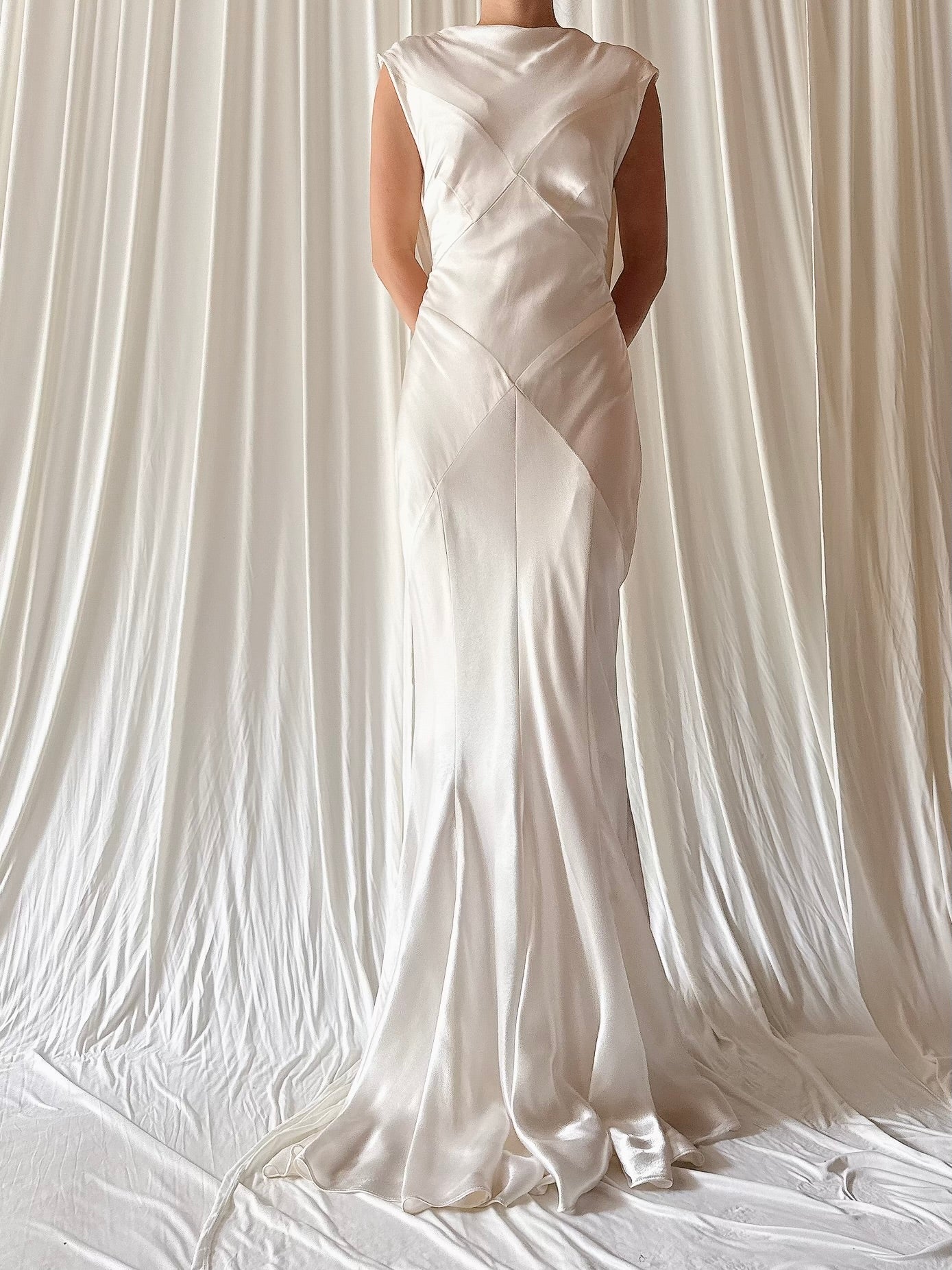 1990s Satin Bias Low Cut Back Gown - Size 6-8