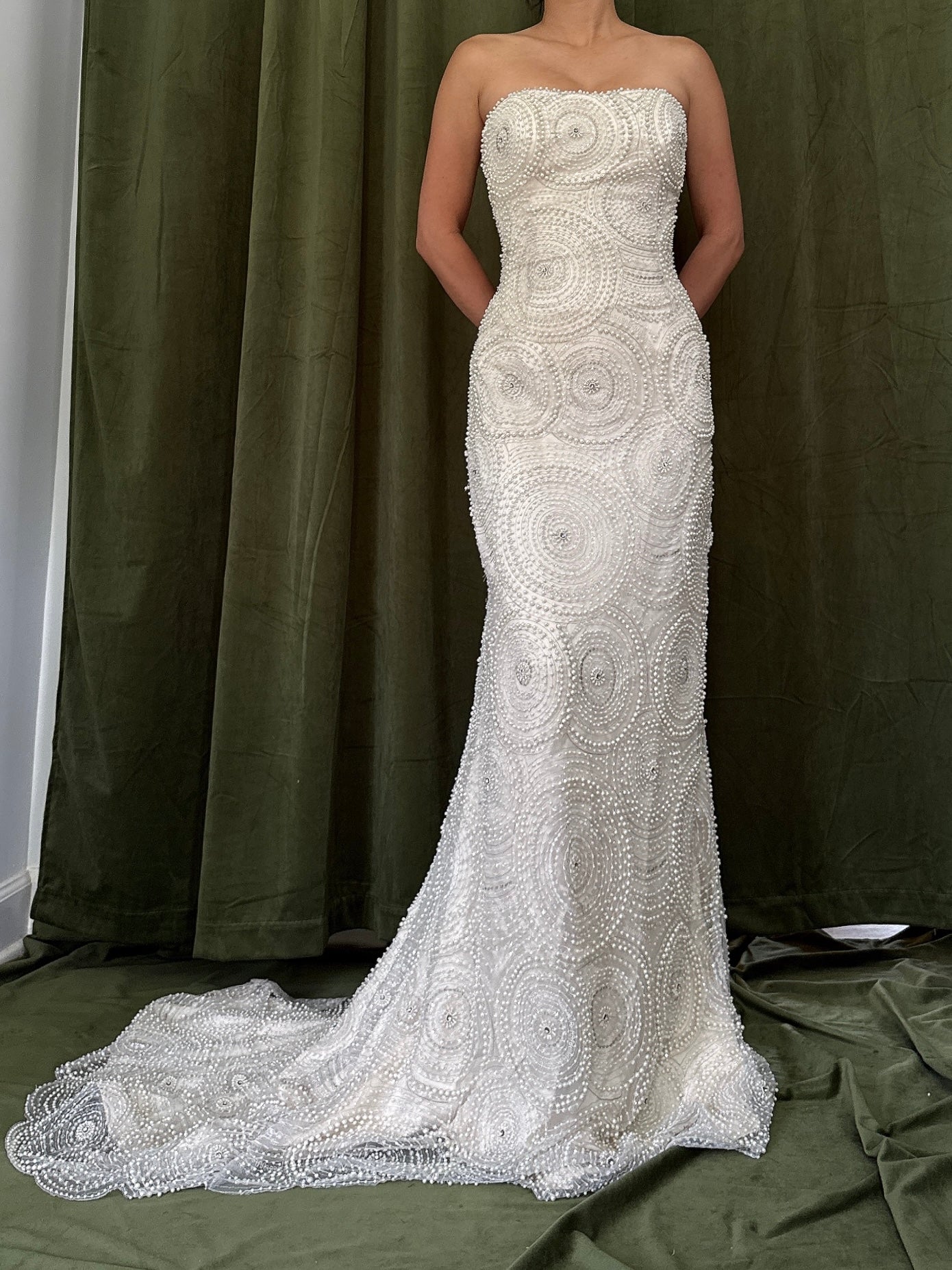 1990s Silk Pearl Beaded Dress - 33B/26W/59L