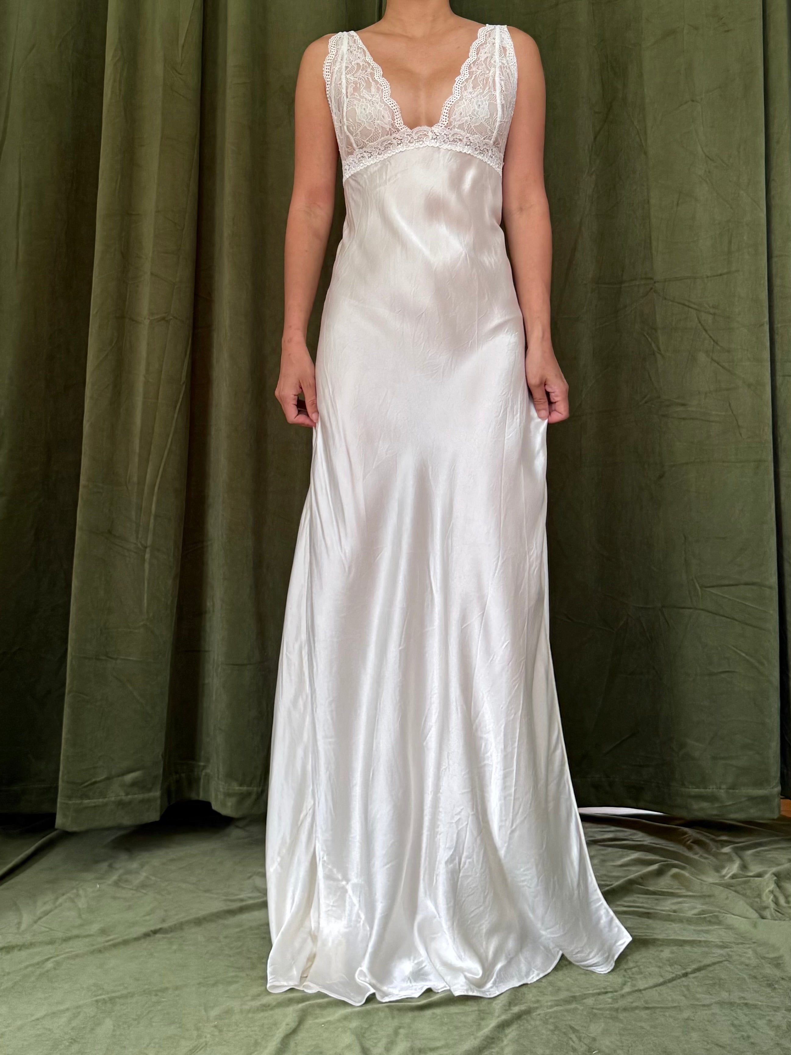Vintage Plunging Bias Silk Charmeuse slip - M