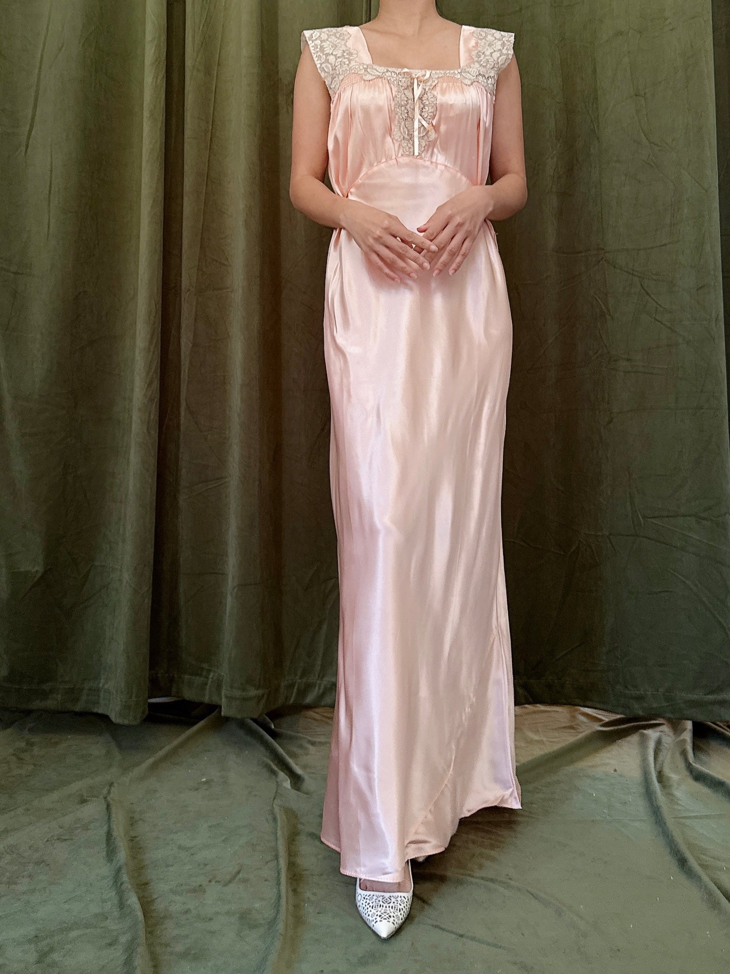 1930s Pink Satin Slip Dress - M