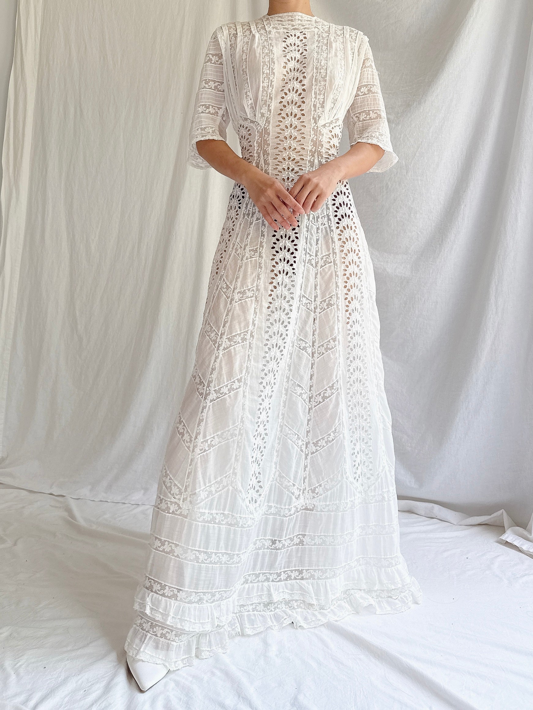 Antique Cotton Cutout Dress - S
