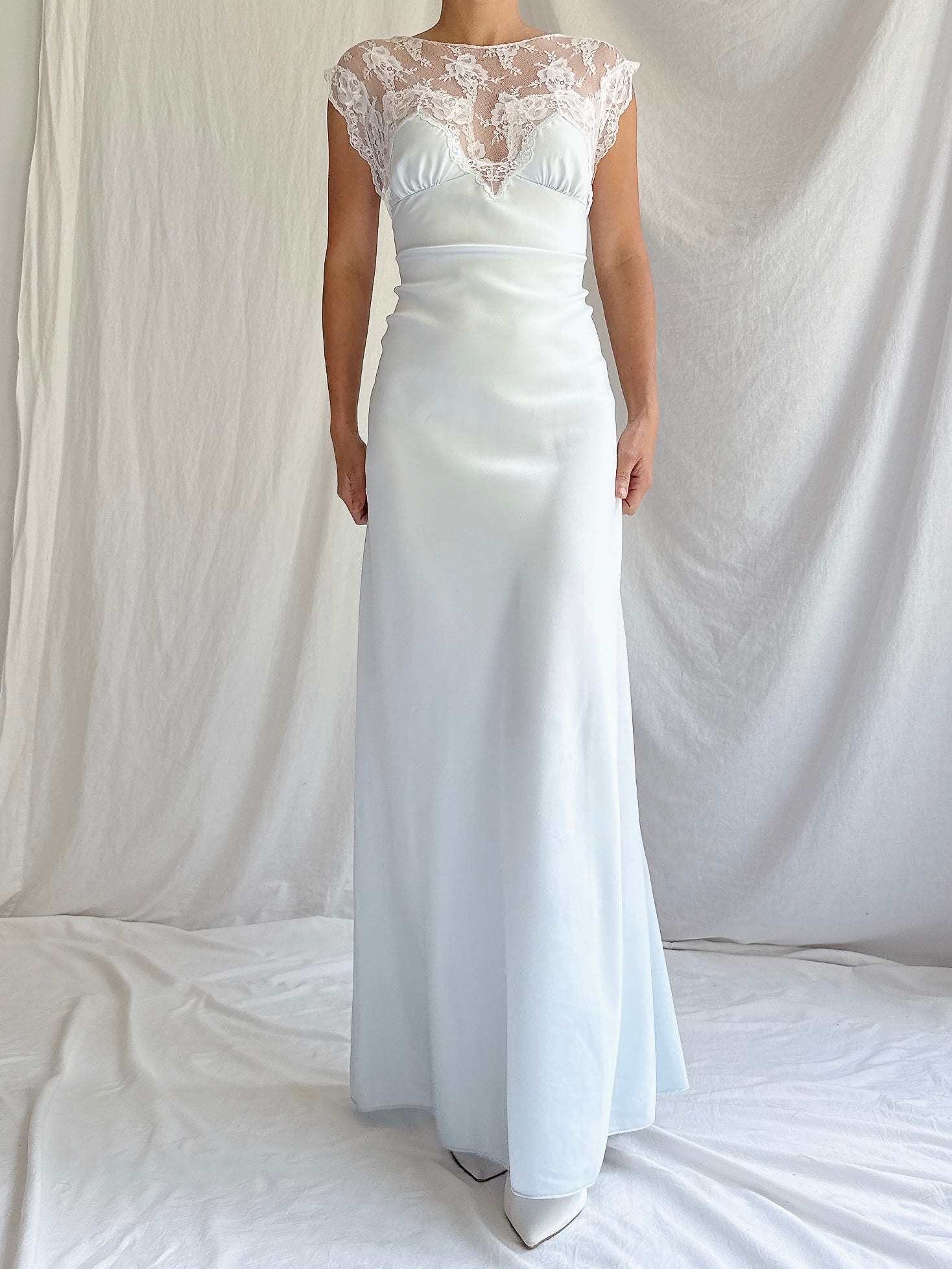 1980s Light Blue Nylon Lace Dress - M