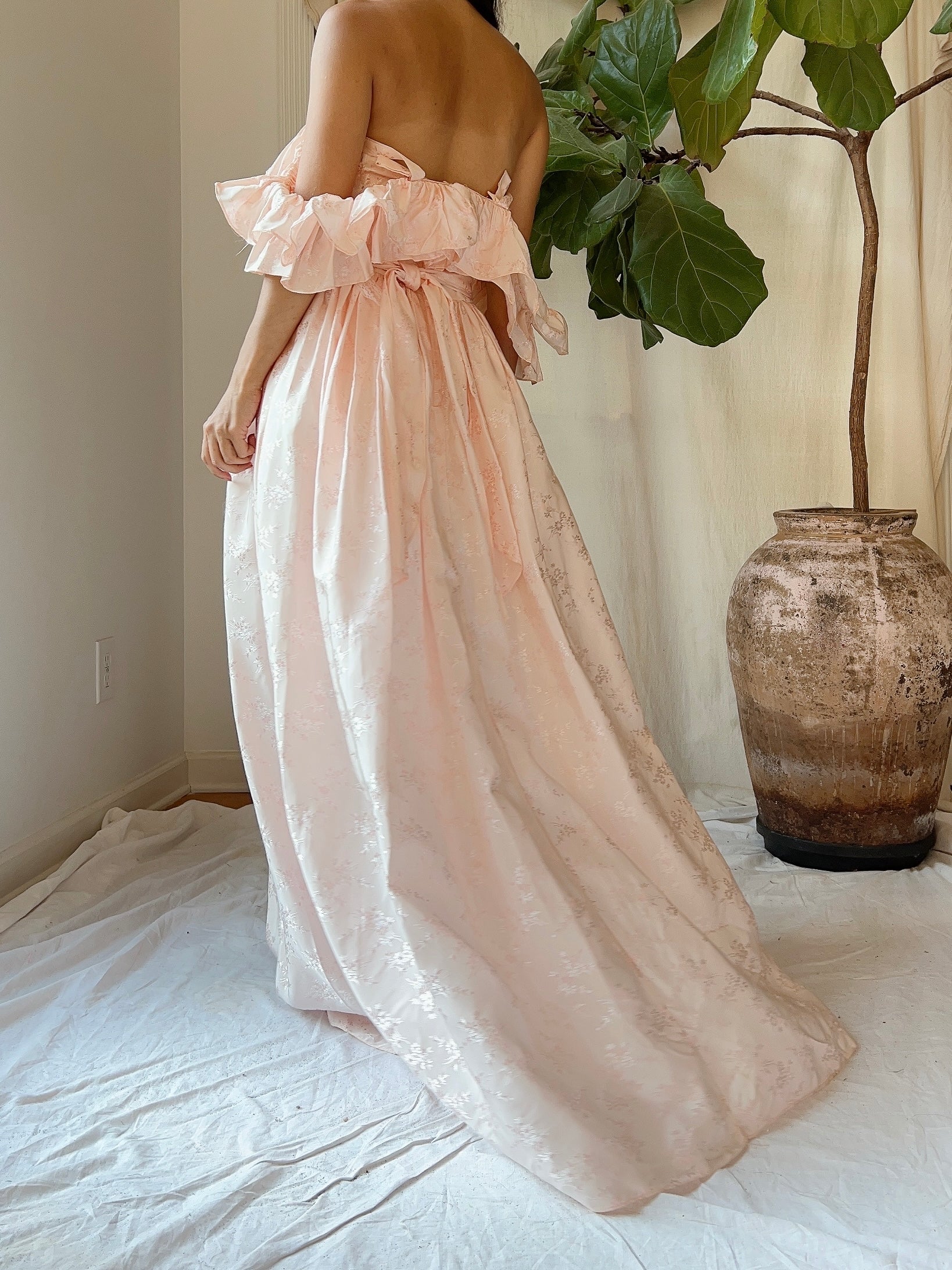 Vintage Pink Tafetta Off-the-Shoulder Dress - XS