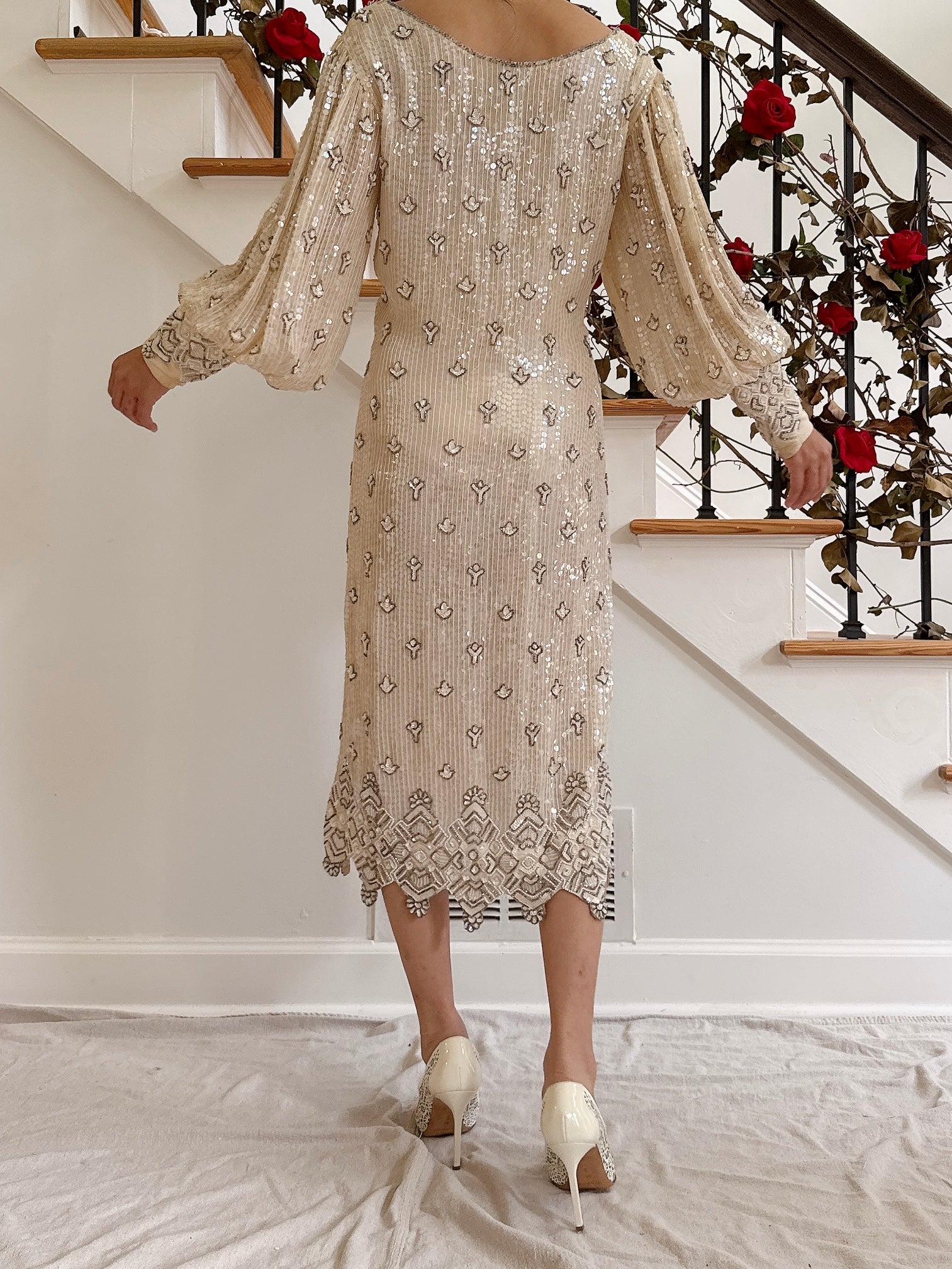 1980s Silk Sequin Dress - M