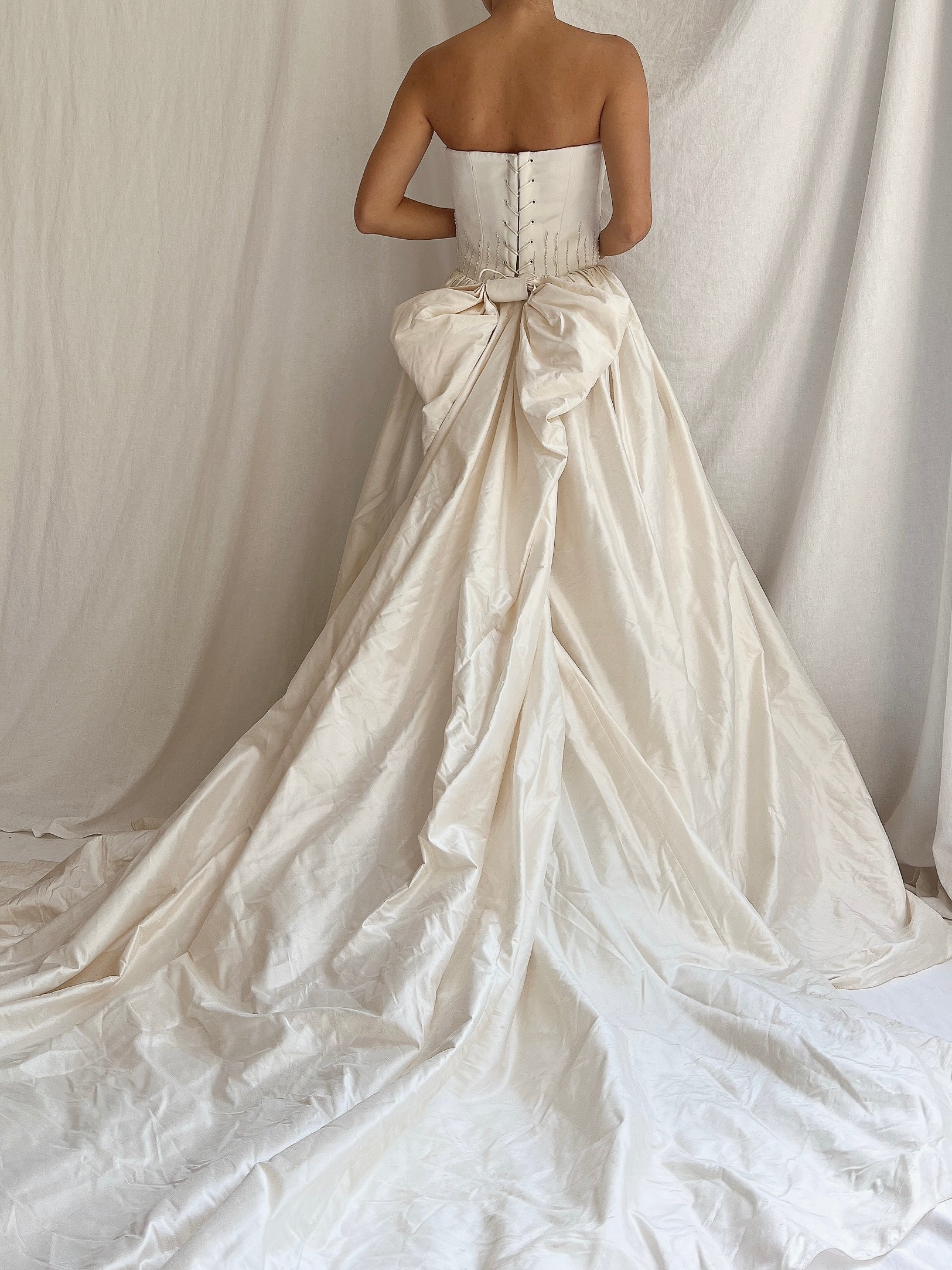 Vintage Raw Silk Strapless Corset Gown - S-M/6-10