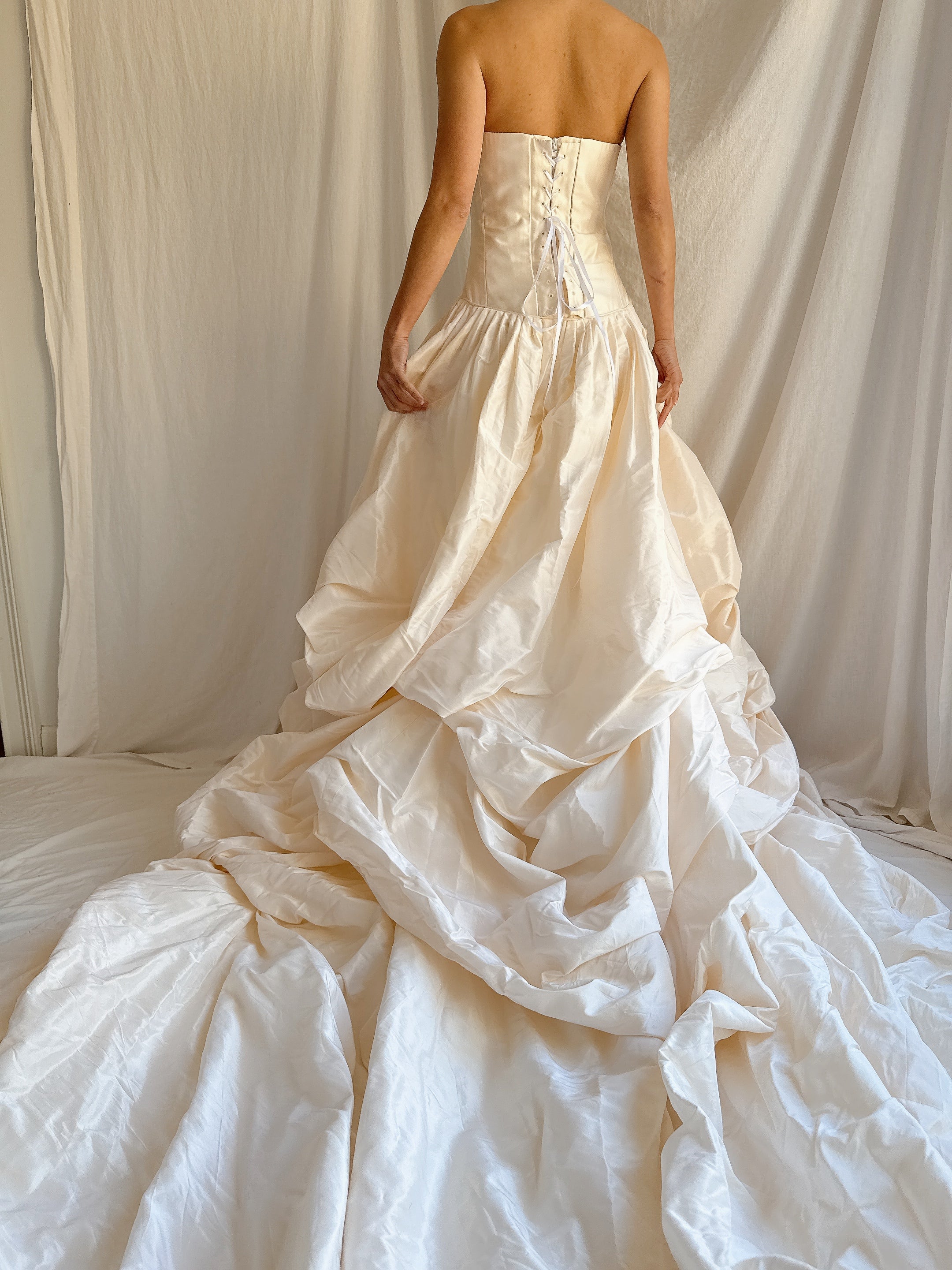 RESERVED- Vintage Justina McCaffery Draped Silk Dropped Waist Gown - L/US12