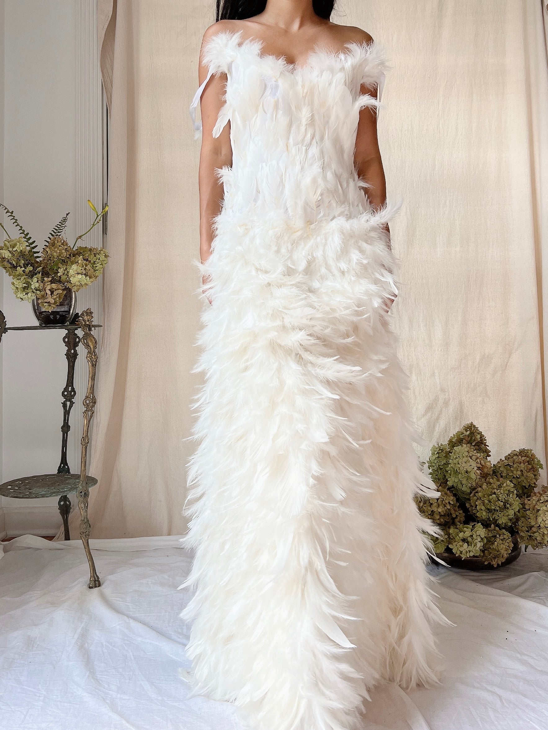 Vintage Ivory Feather Gown - M