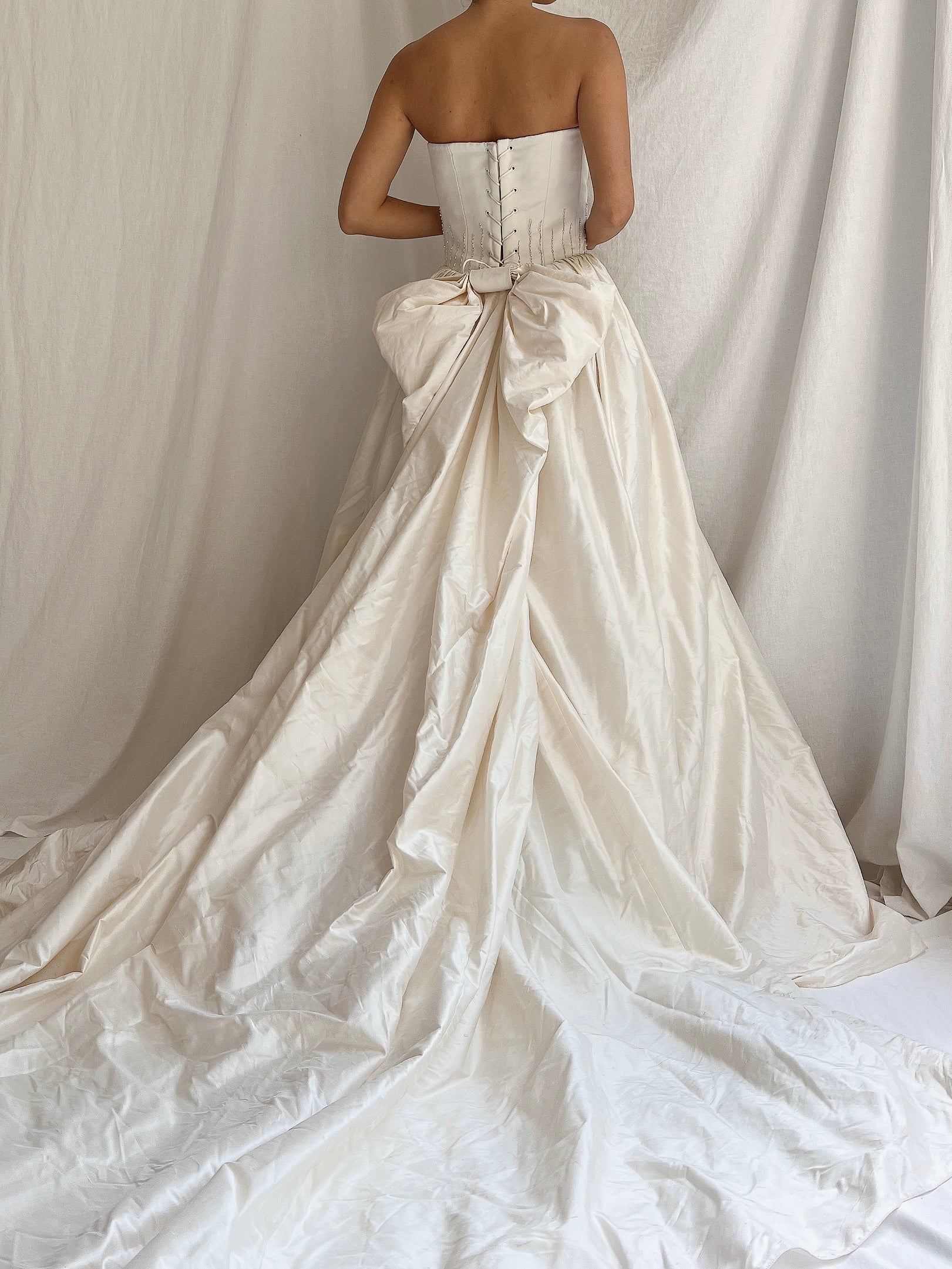 Vintage Raw Silk Strapless Corset Gown - S-M/6-10