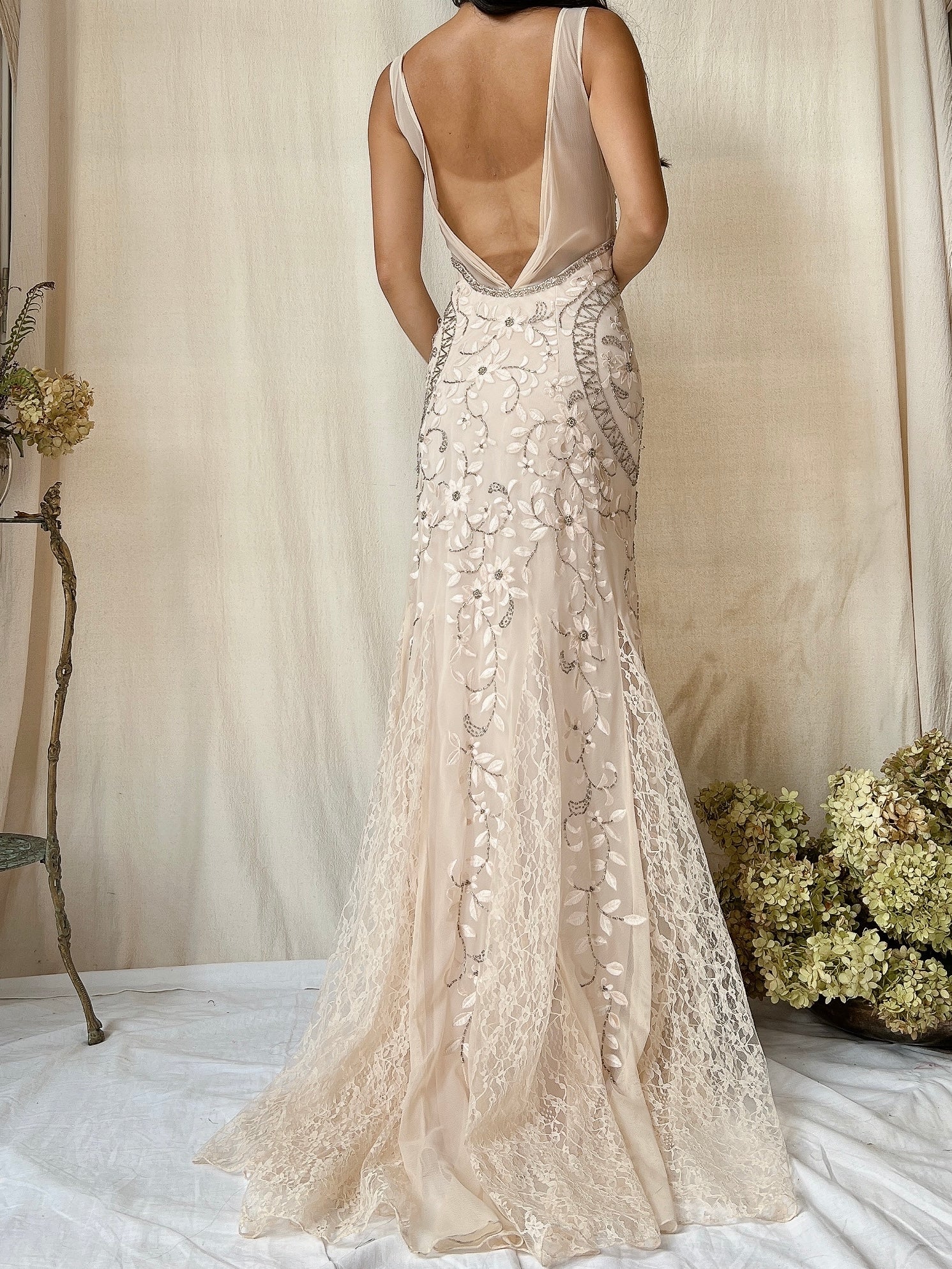 Vintage Light Dusty Pink Embroidered Gown - XS/2