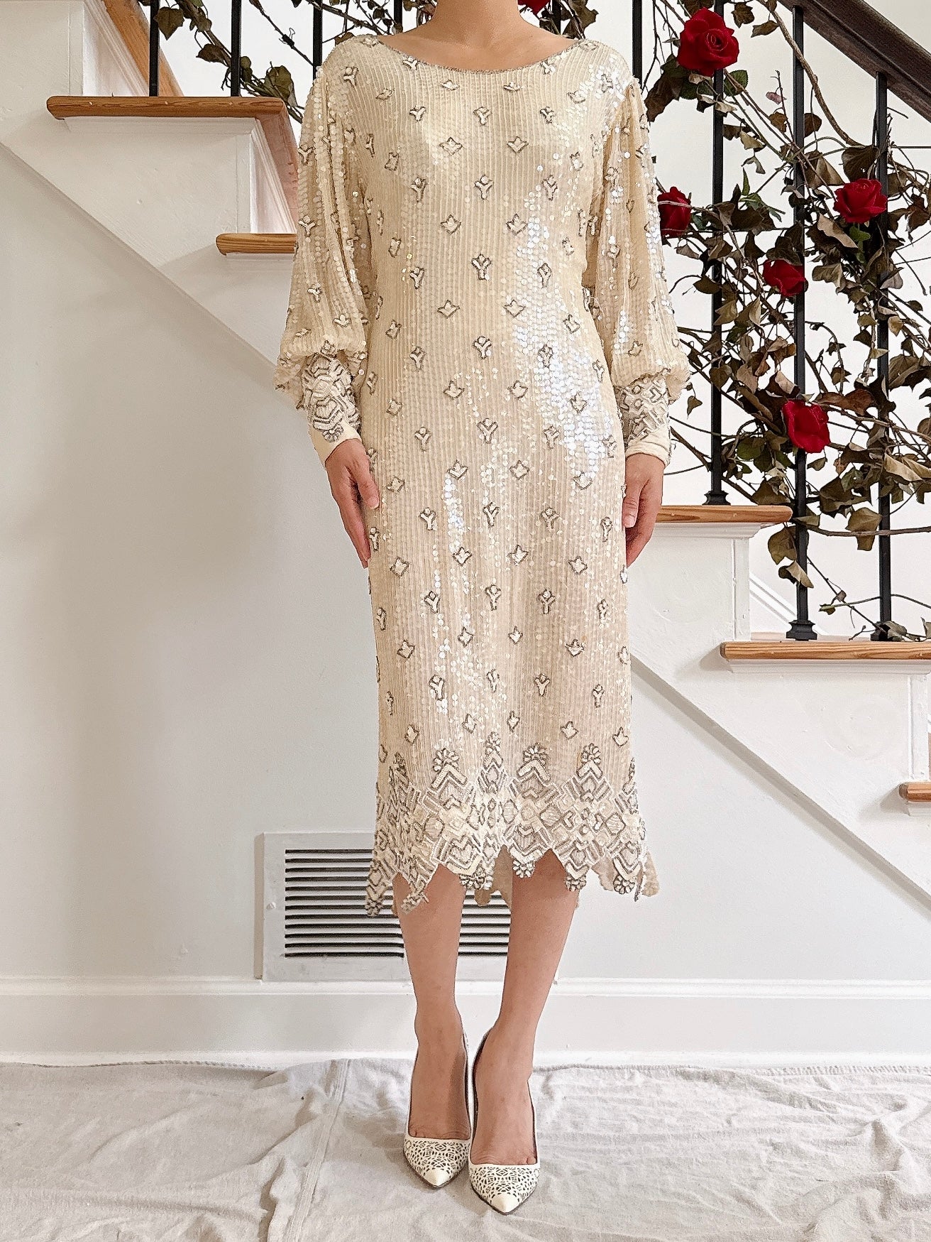 1980s Silk Sequin Dress - M