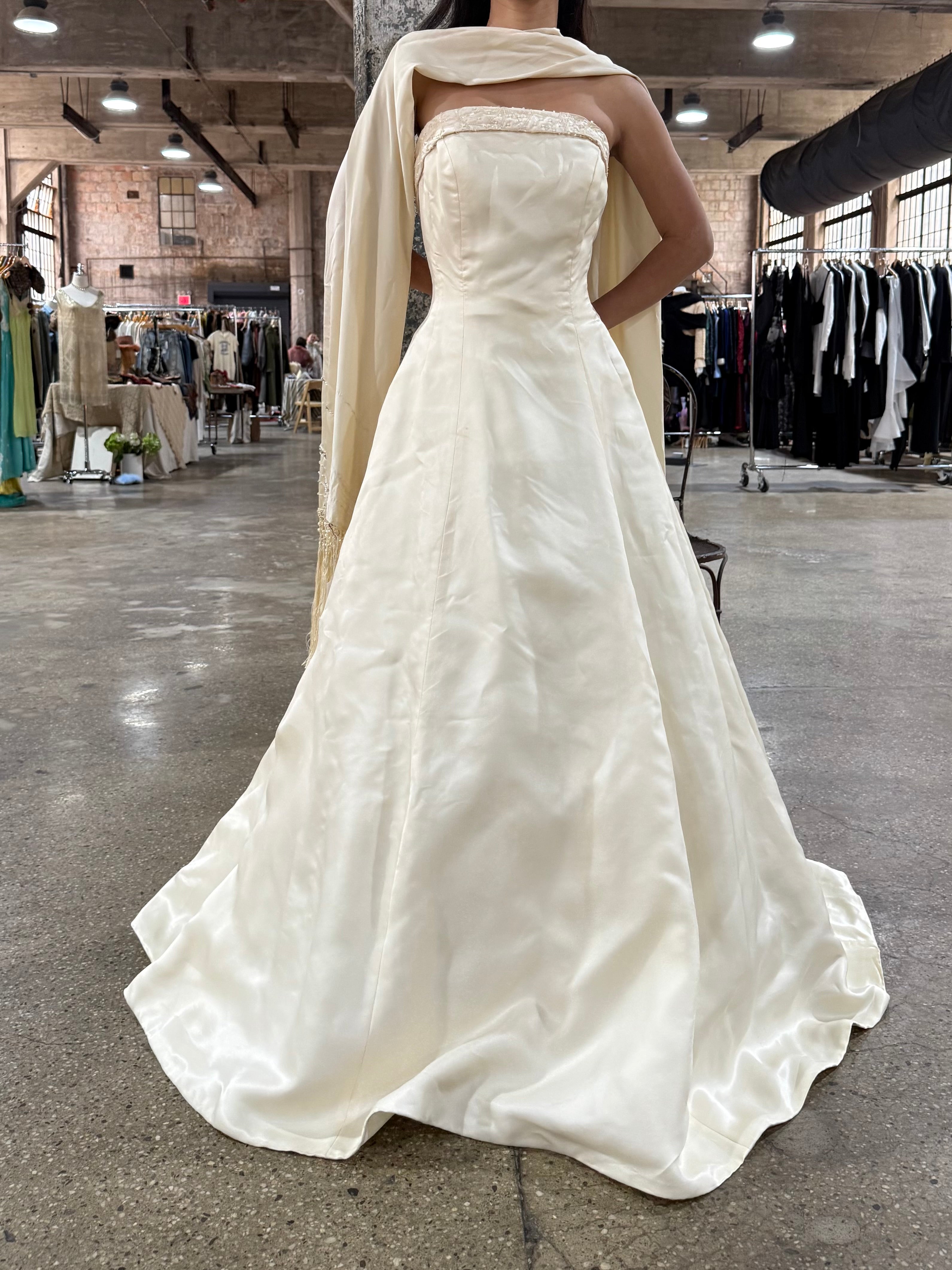 Vintage Silk Organza Gown with Scarf - S