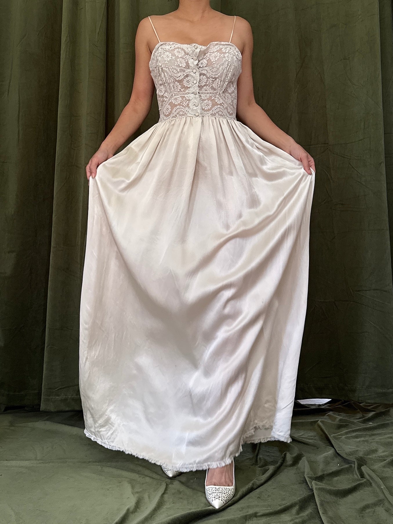 Vintage Silk Charmeuse Lace Slip - XS