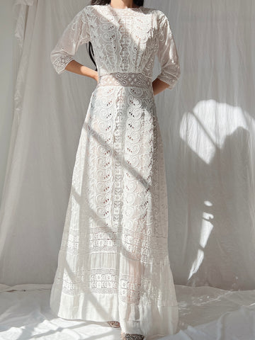 Antique Embroidered Cotton Dress - S