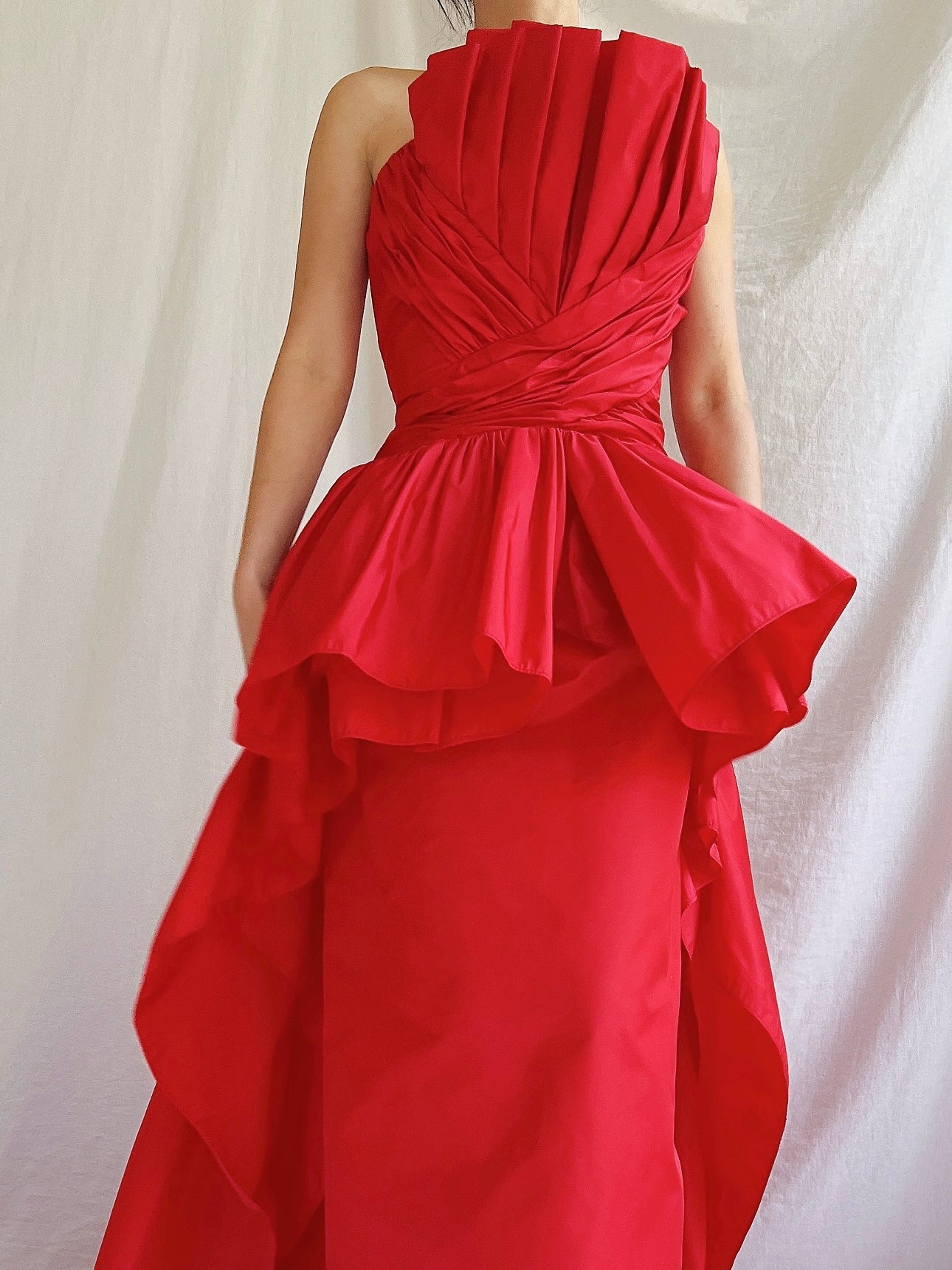 Vintage Victor Costa Rose Red Pleated Column Gown - M
