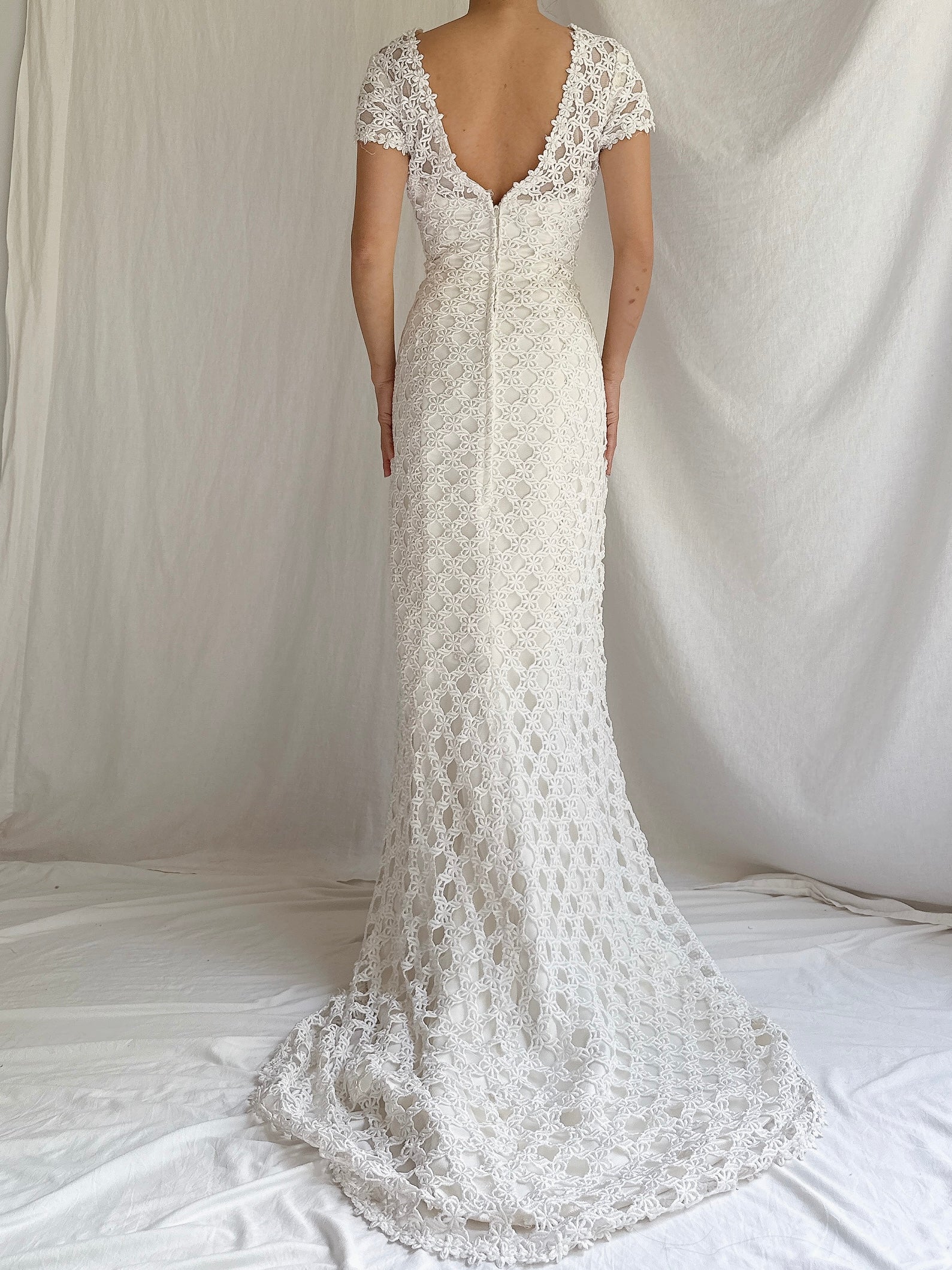 Vintage Lace Cutout Embroidered Gown - S