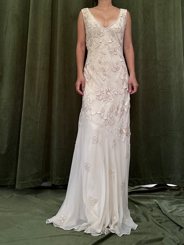 1990s Ecru Silk Gown - M