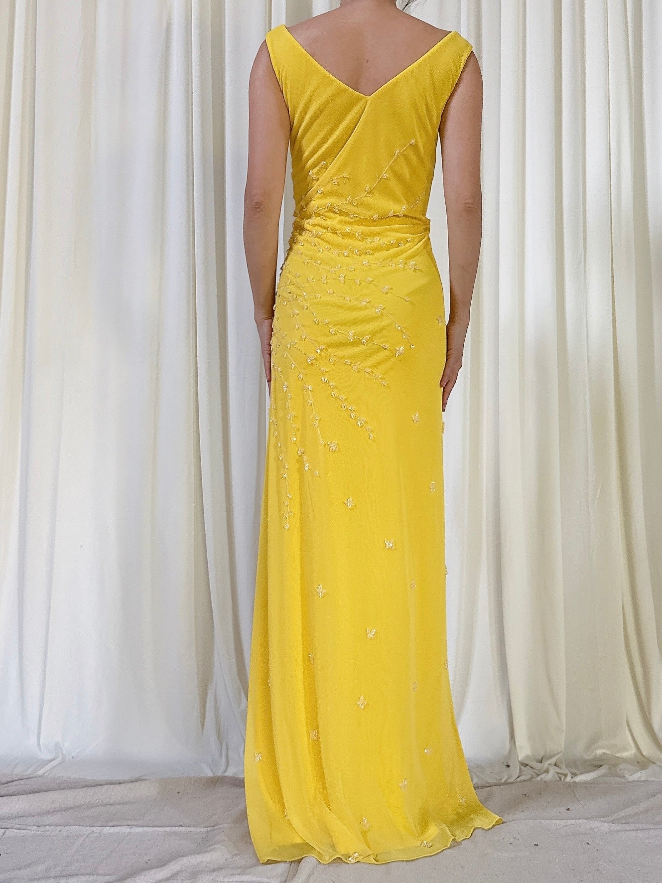 Vintage Yellow Beaded Dress - L
