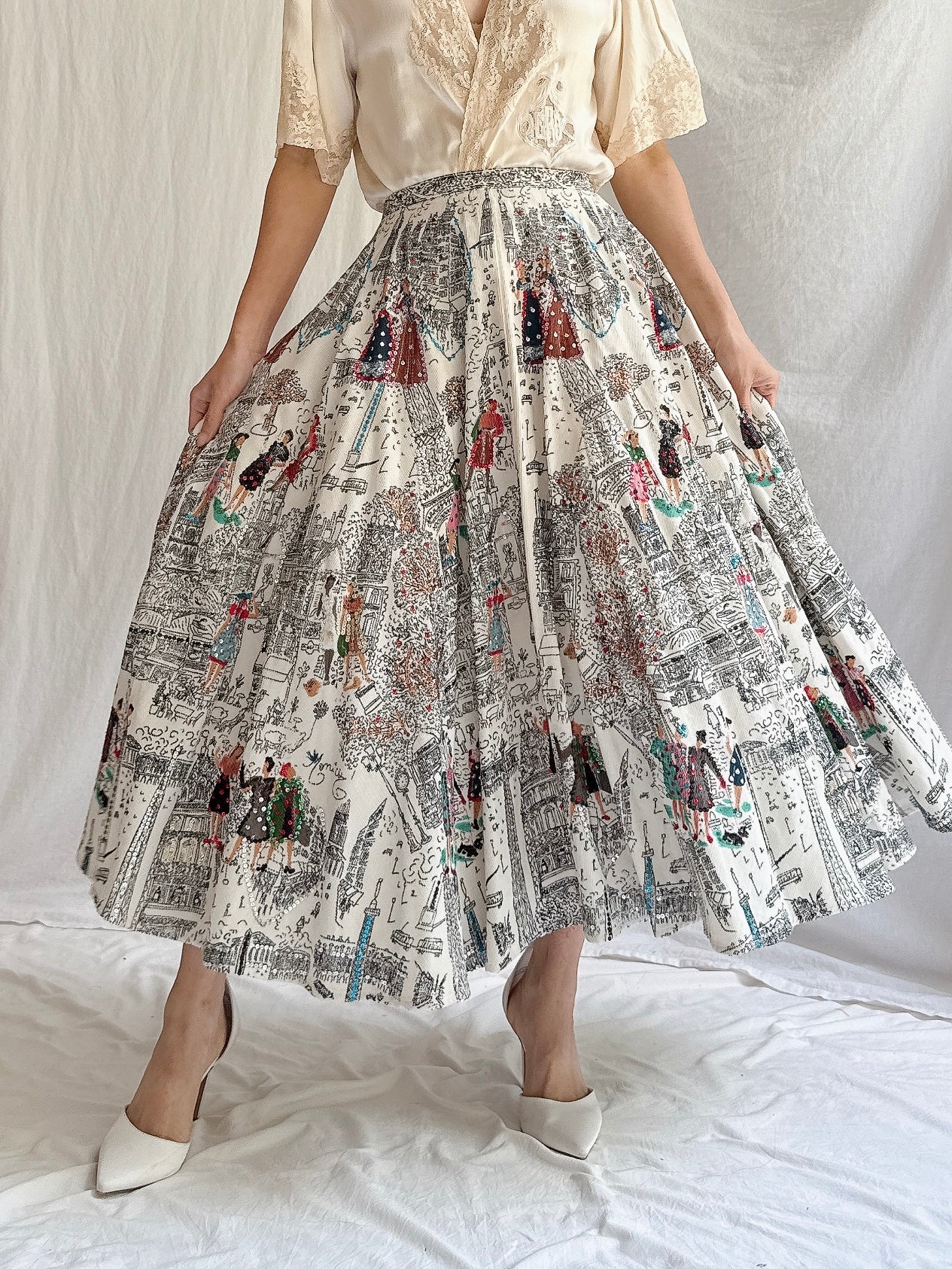 Vintage Velvet Monochrome Skirt - M