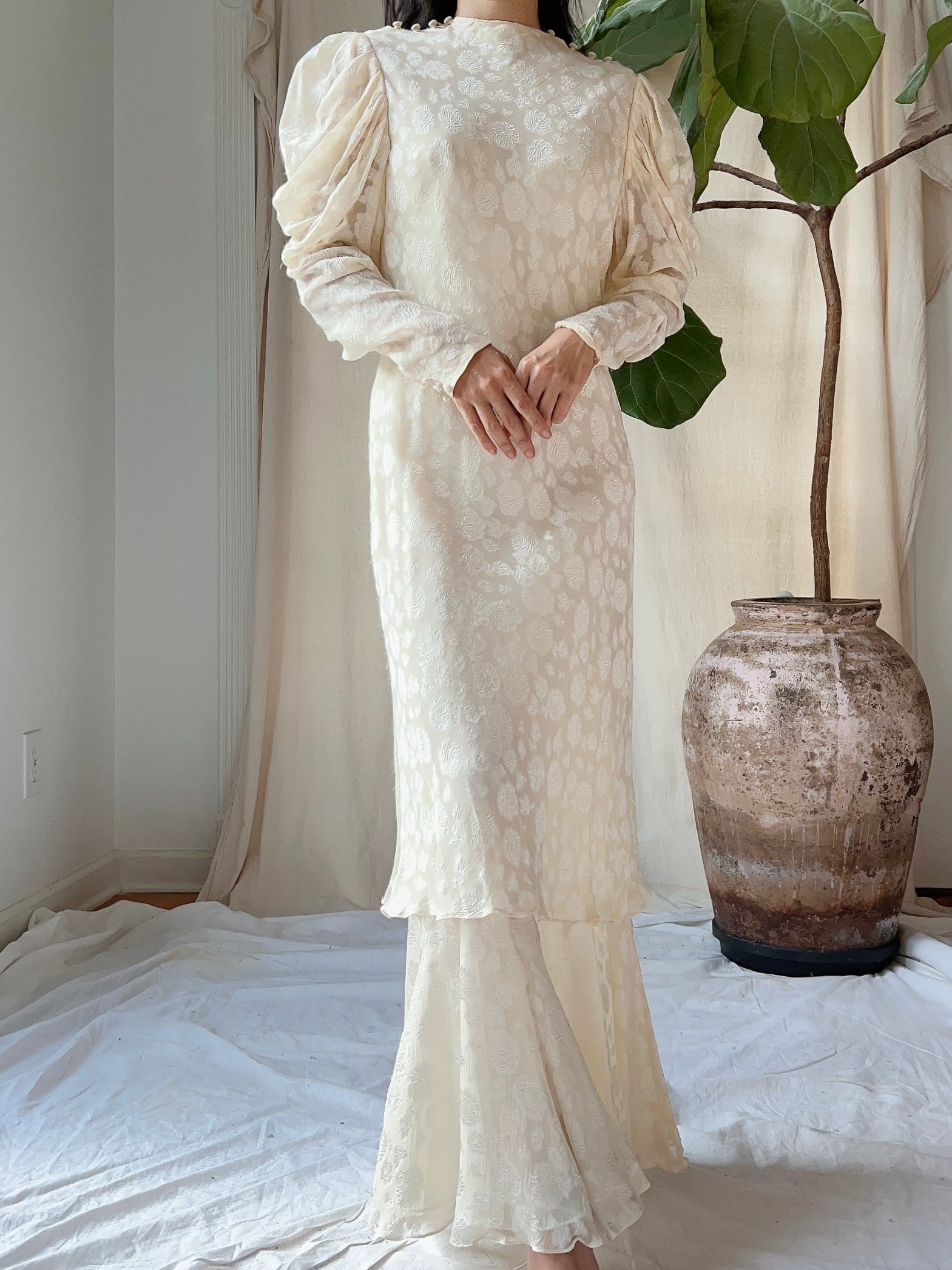 Vintage Silk Dolman Sleeves Tiered Dress - S