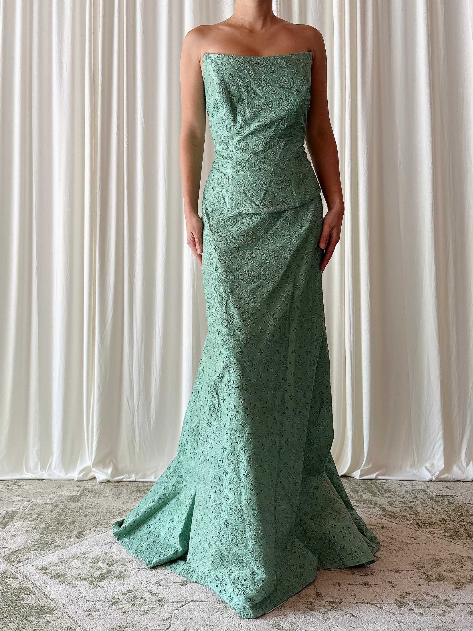 Vintage Green  Embroidered 2 Piece Set - FR 48