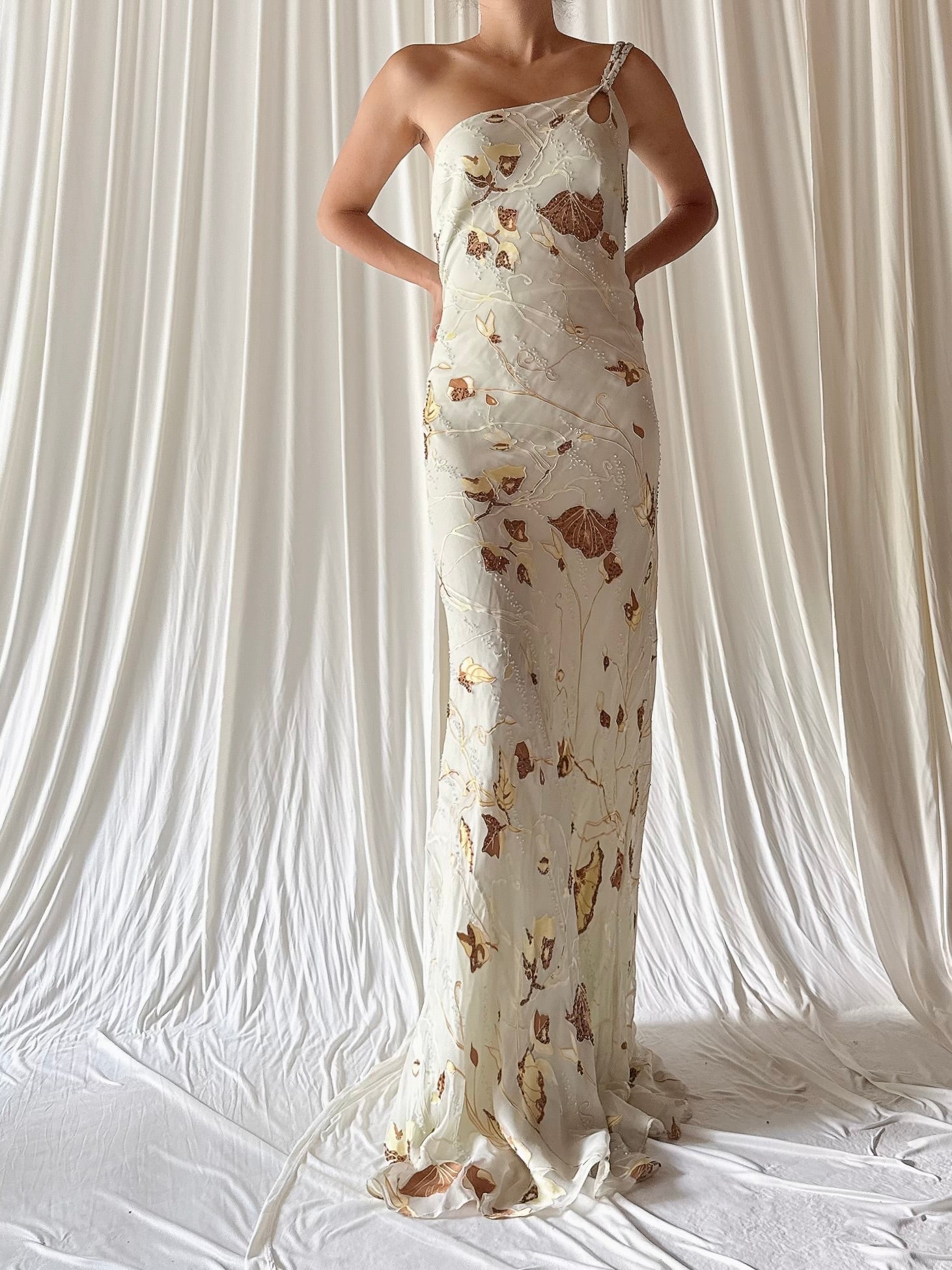 Vintage Seafoam Bias Cut Silk Beaded Dress - US 10