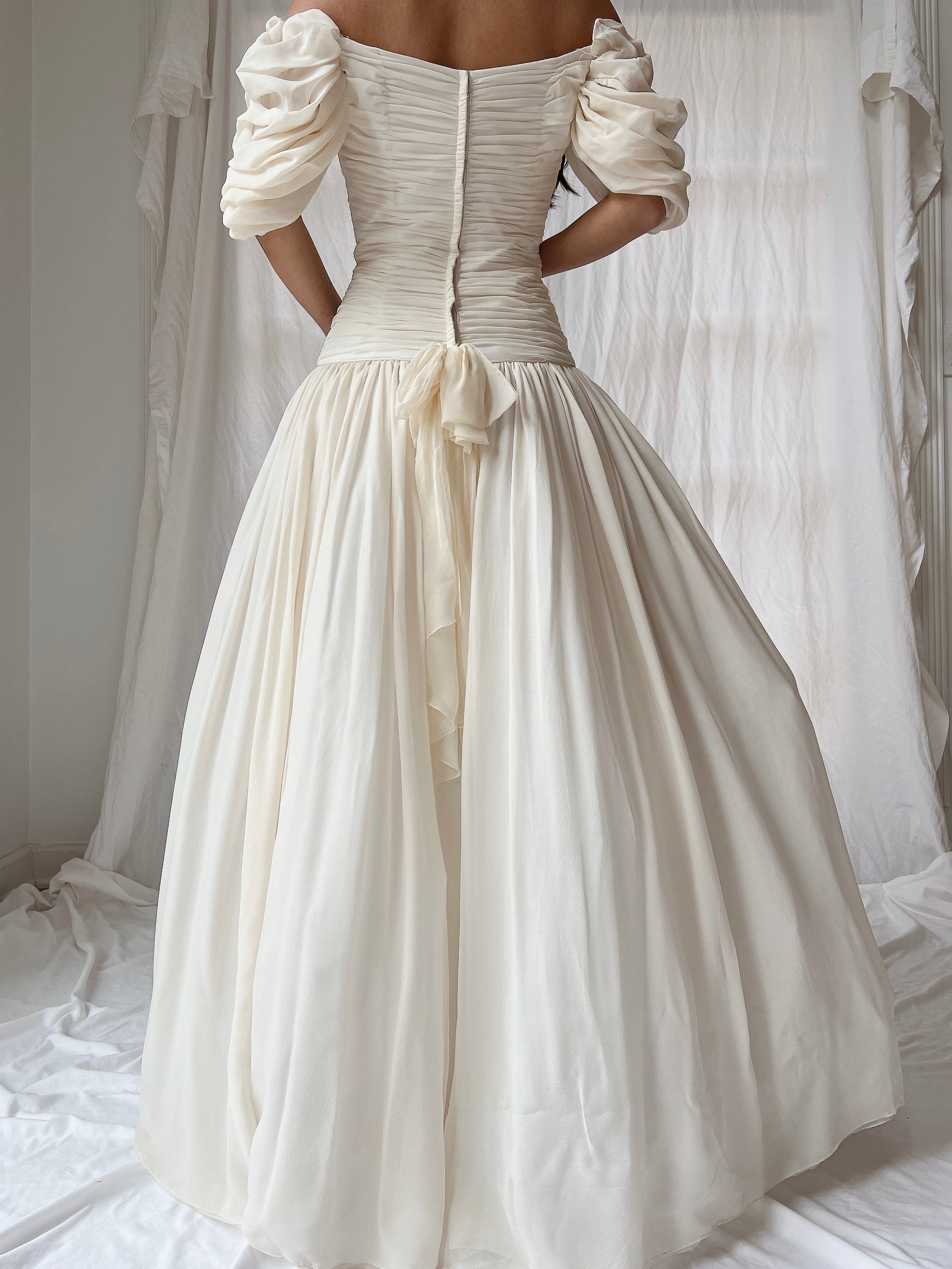 Vintage Silk Dropped Waist Dress - S/M