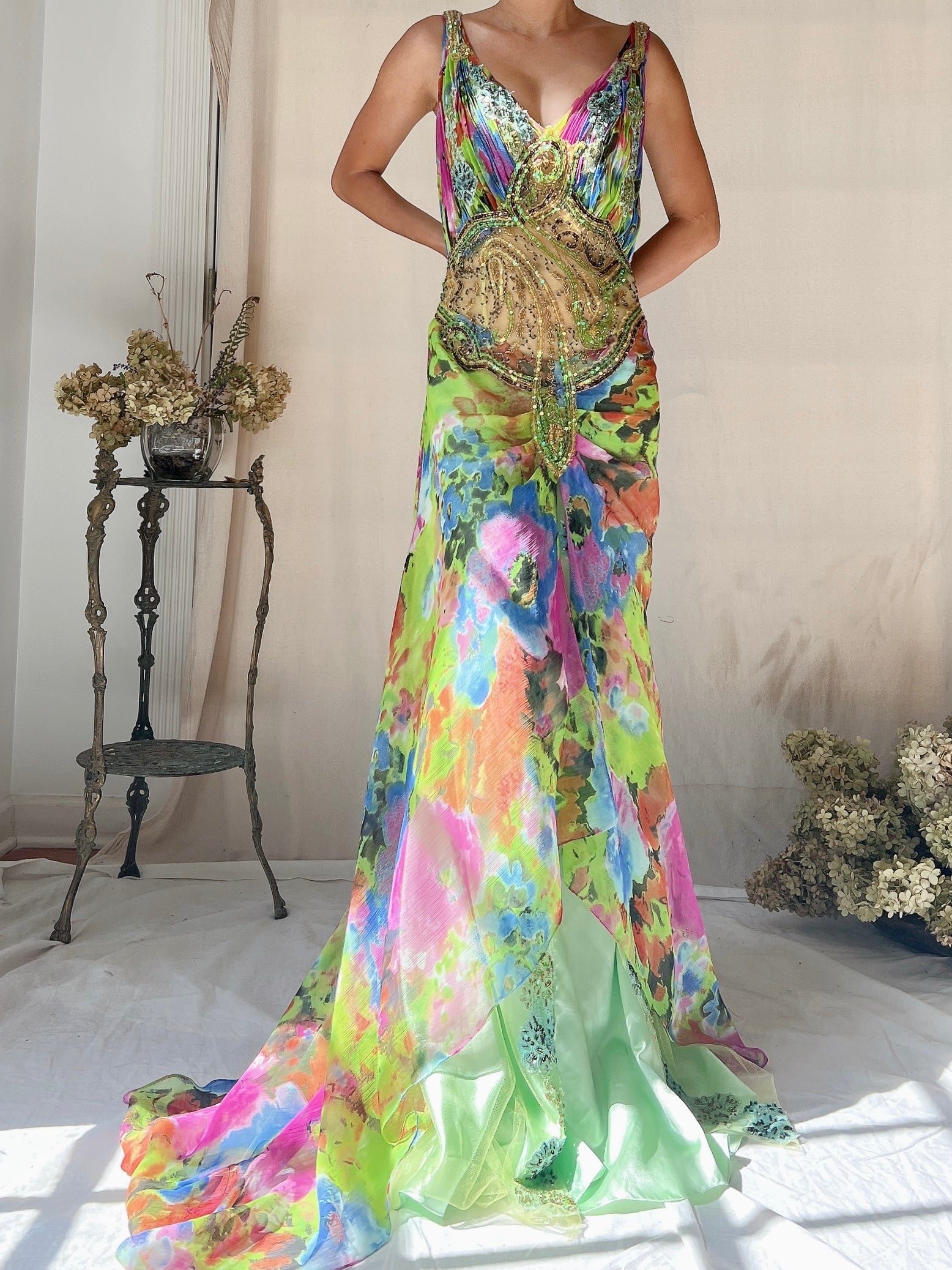 Vintage Multicolored Chiffon and Mesh Dress - S (US 6)