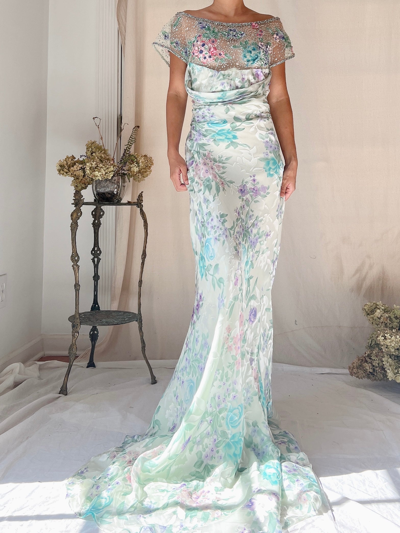 Vintage Belleville Sassoon Silk Embellished Gown - L