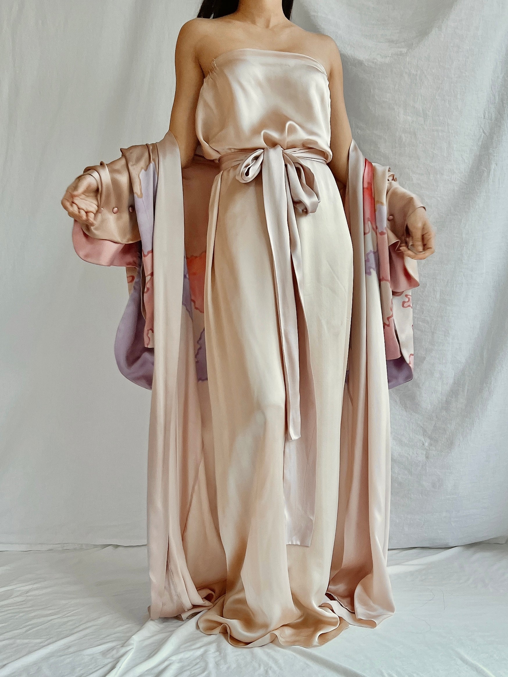 Vintage Silk Painted 2 Piece Gown Set - M/L