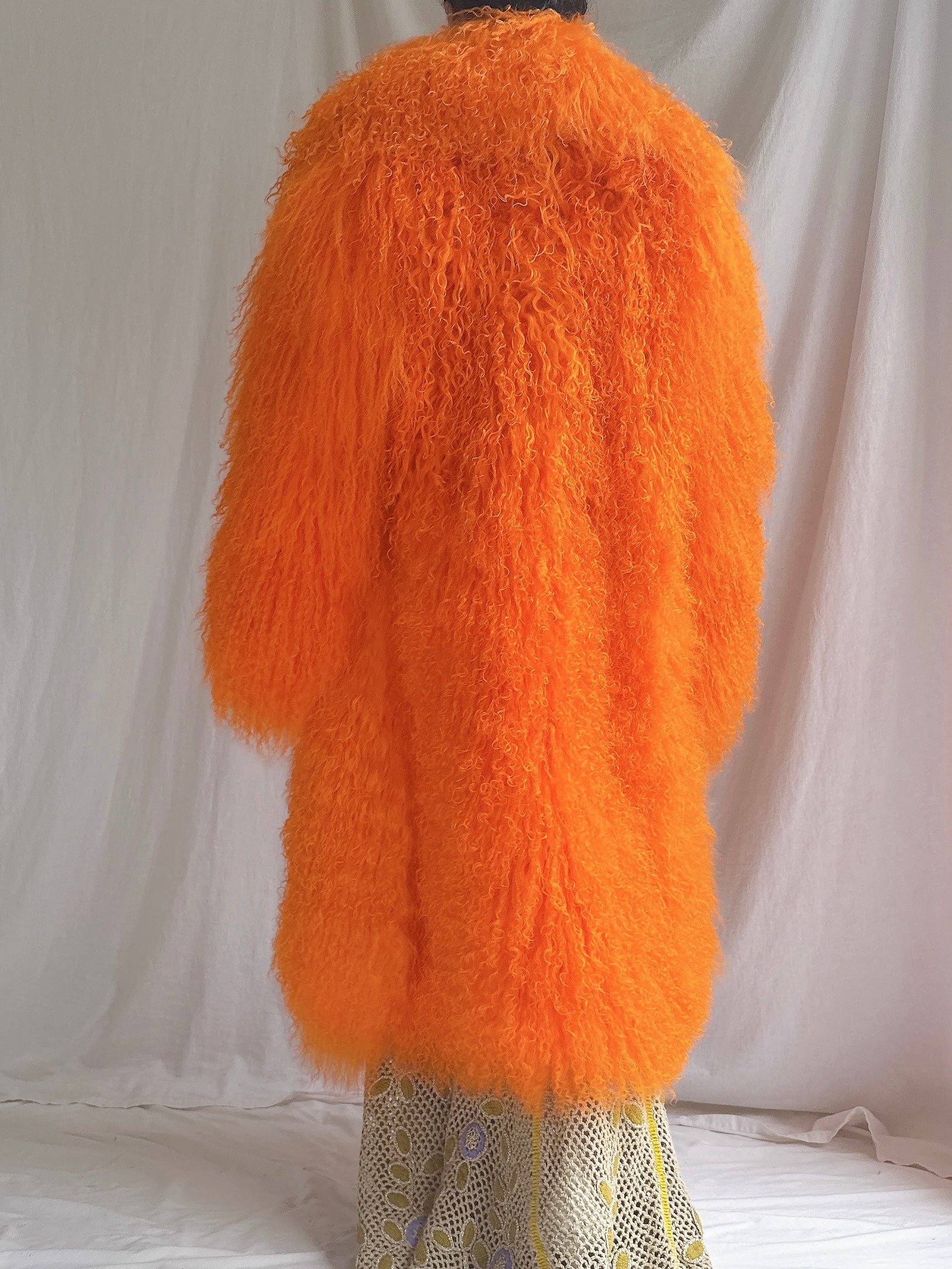 Vintage Sherbet Orange Mongolian Lamb Coat - M