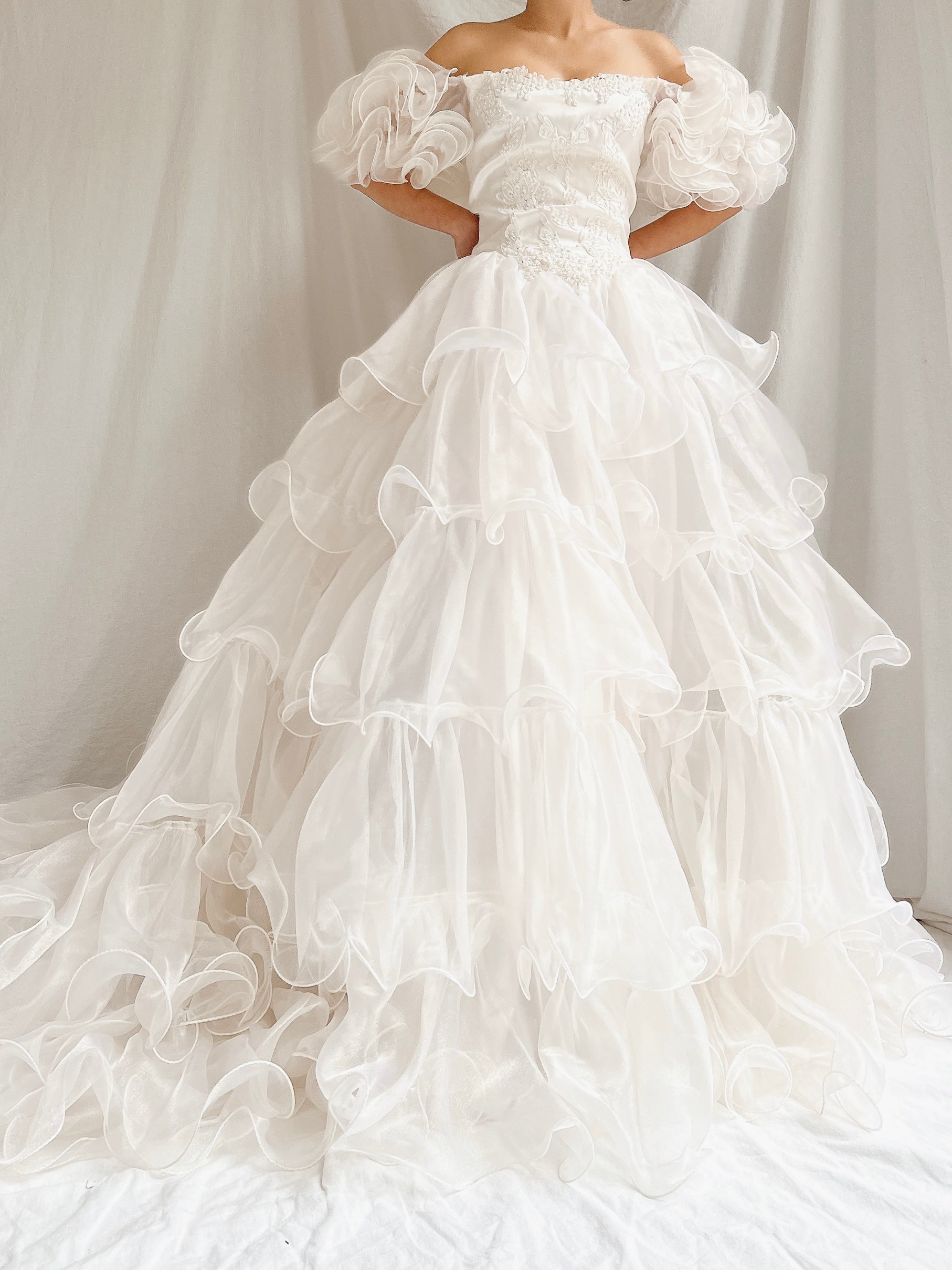 1980s Voile Tiered Ruffle Gown - XS/S