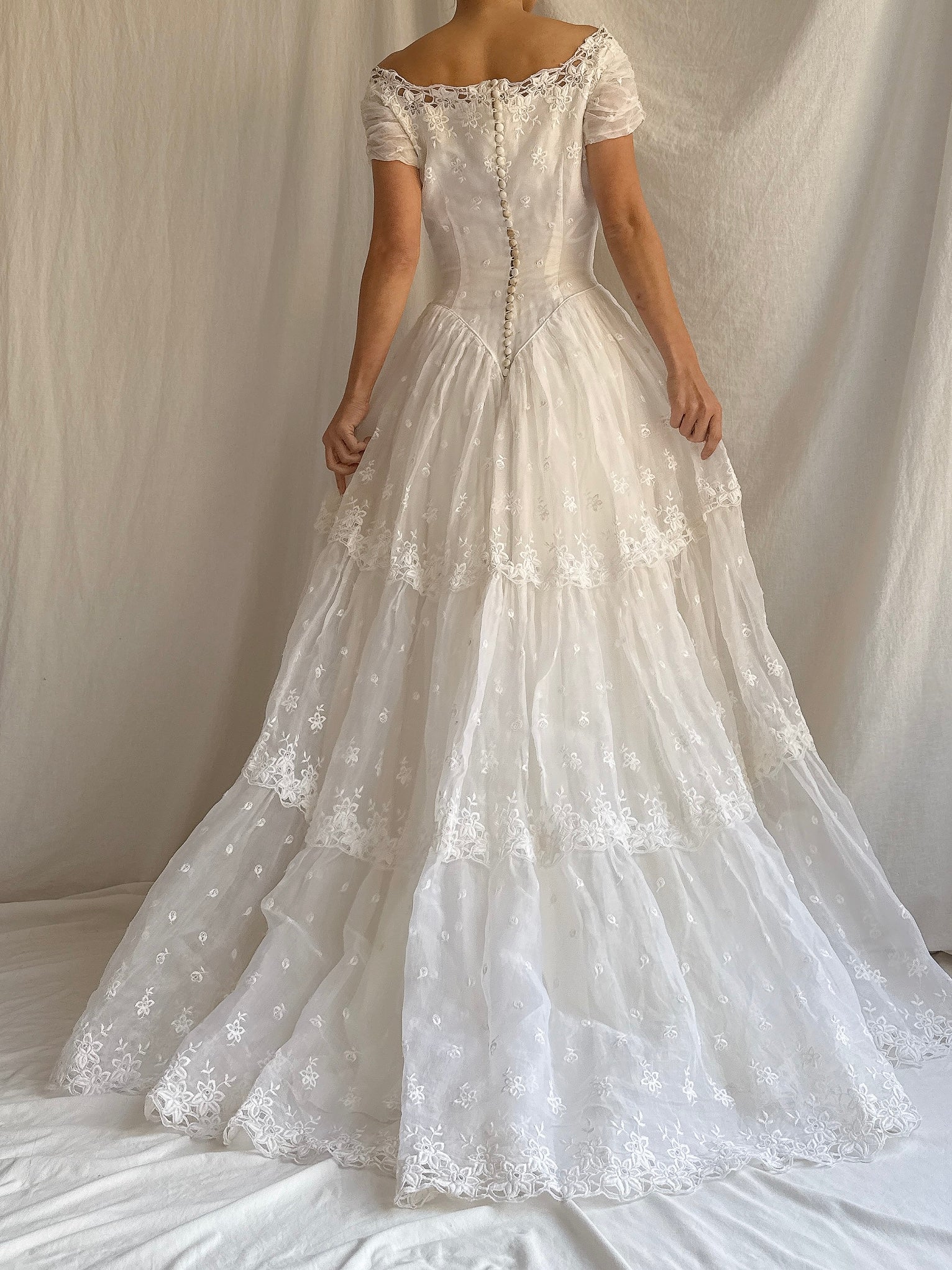RESERVED for Colette 1950s Organdy Embroidered Gown - XS