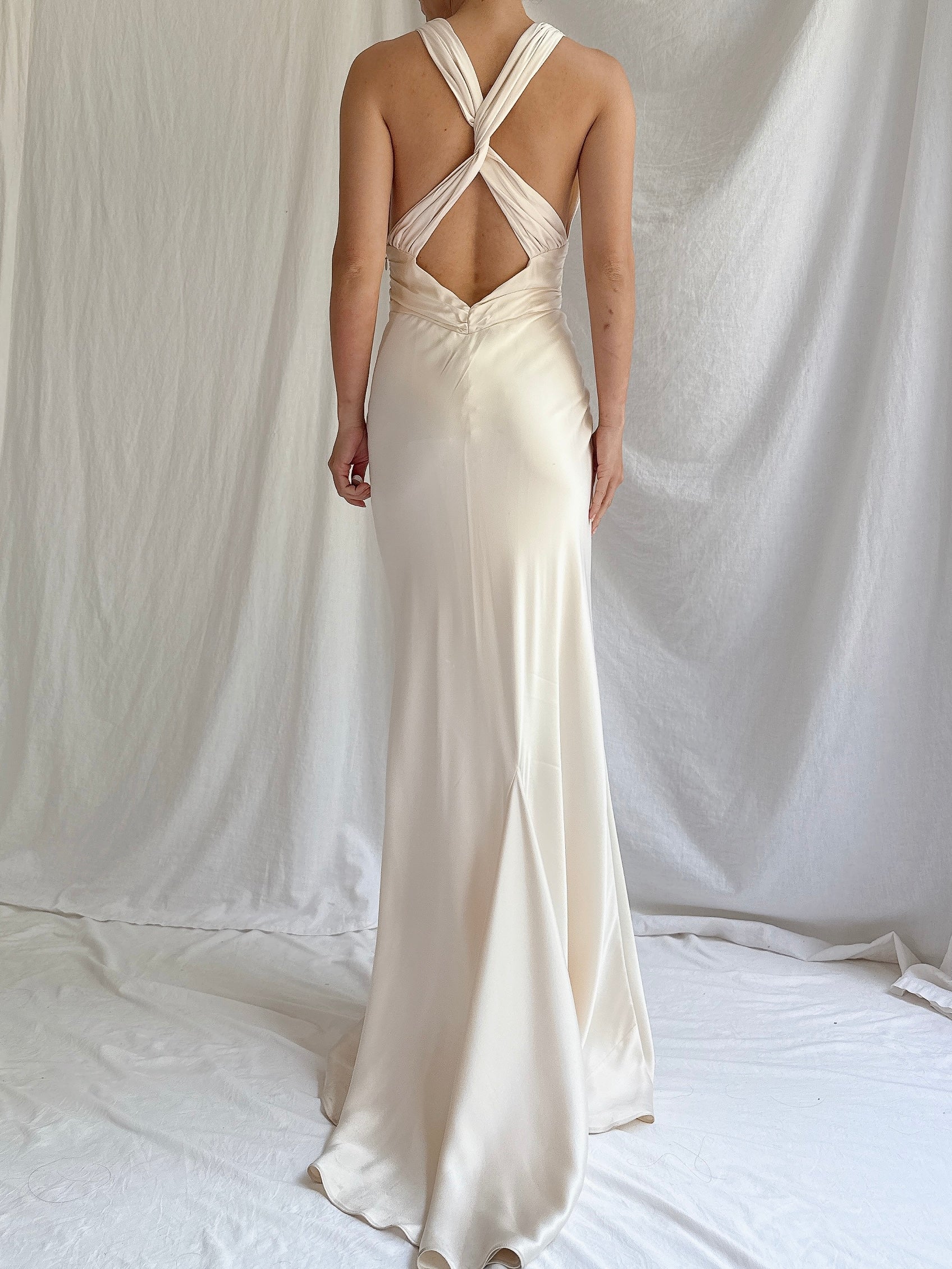 Vintage Silk Plunging Gown - XS/0/2