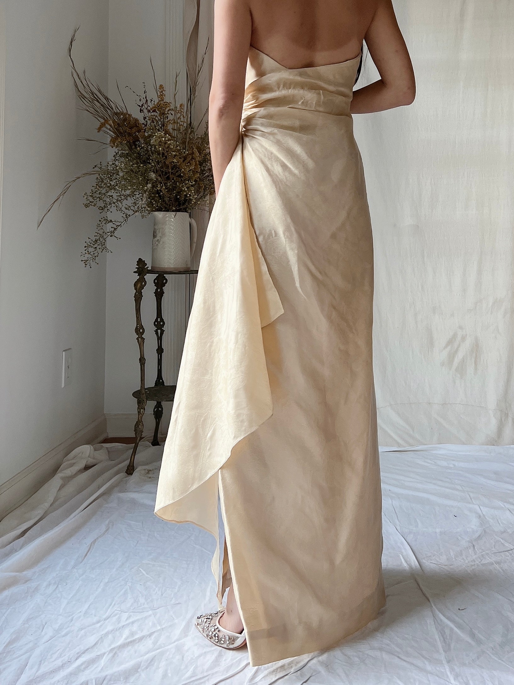 Vintage Eggshell Dupioni Silk Dress - S/4