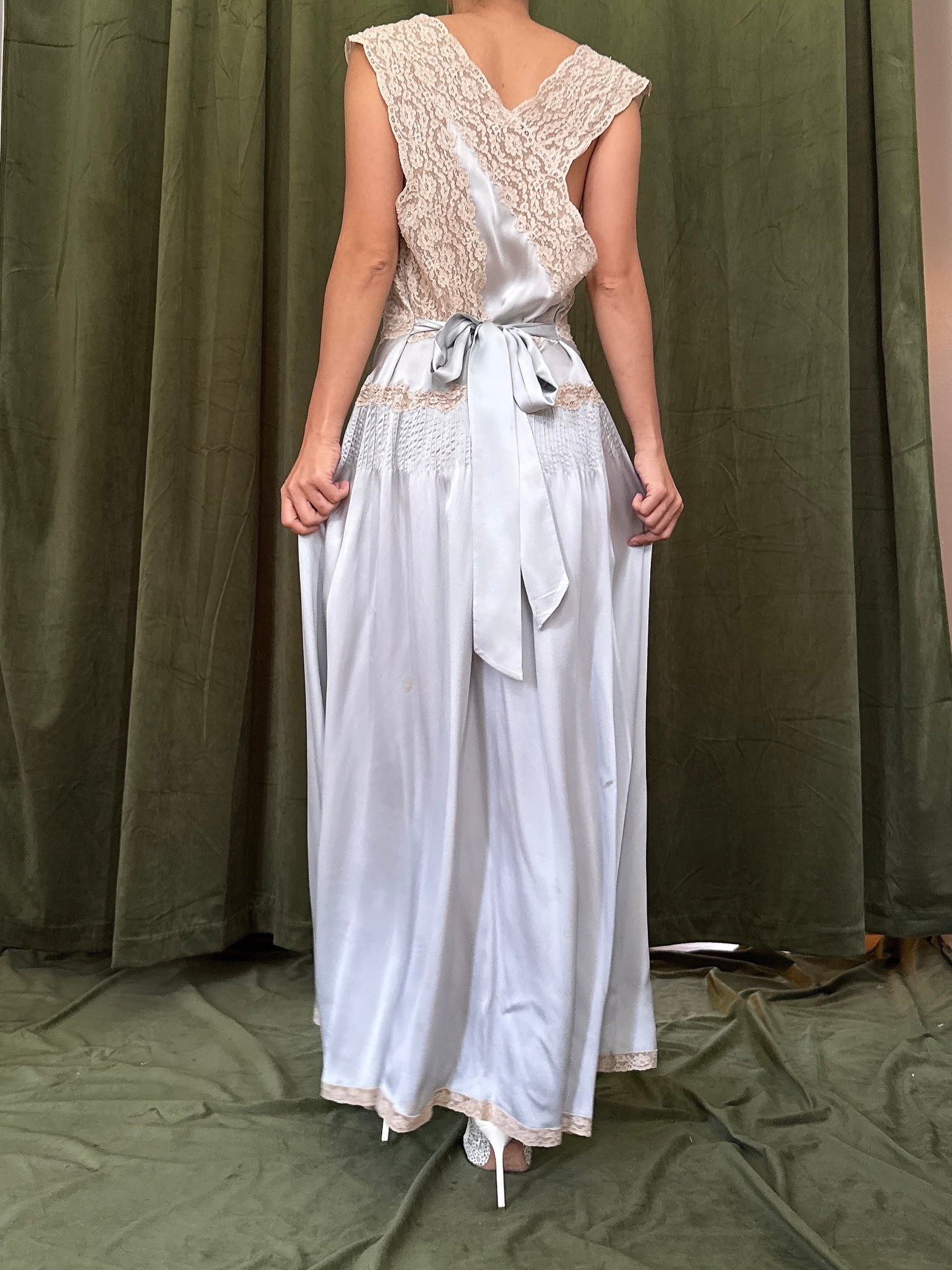 1930s Blue Silk Slip Dress - M