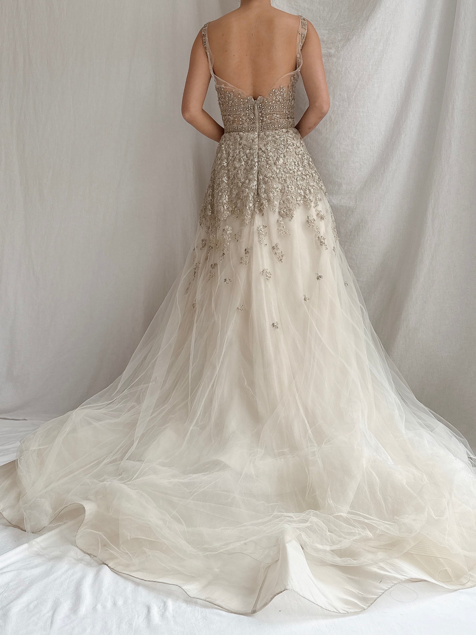 Vintage Liancarlo Couture Tulle Metallic Flower Gown - M/6