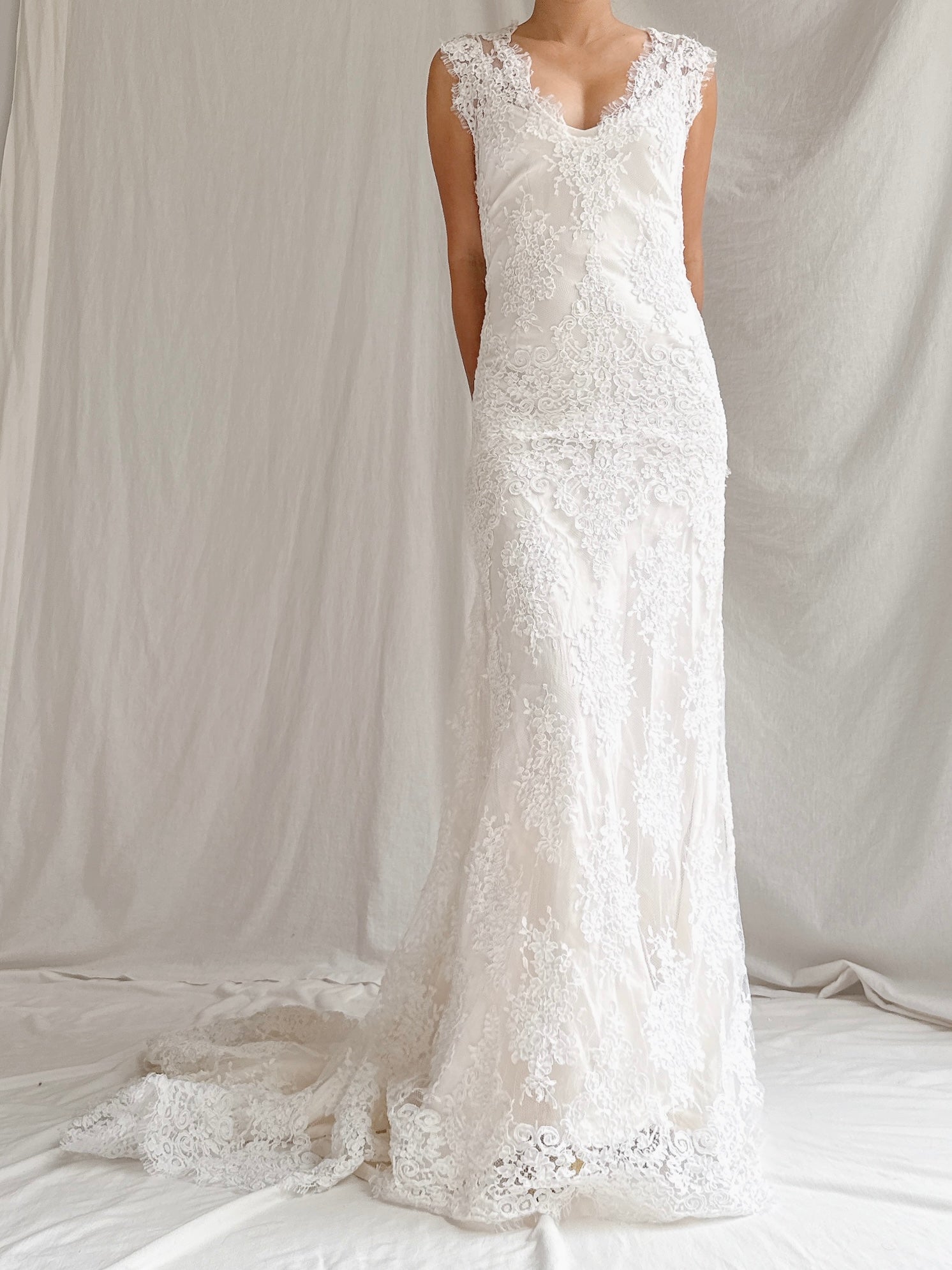 Vintage Alencon Lace and Silk Gown - XS/2