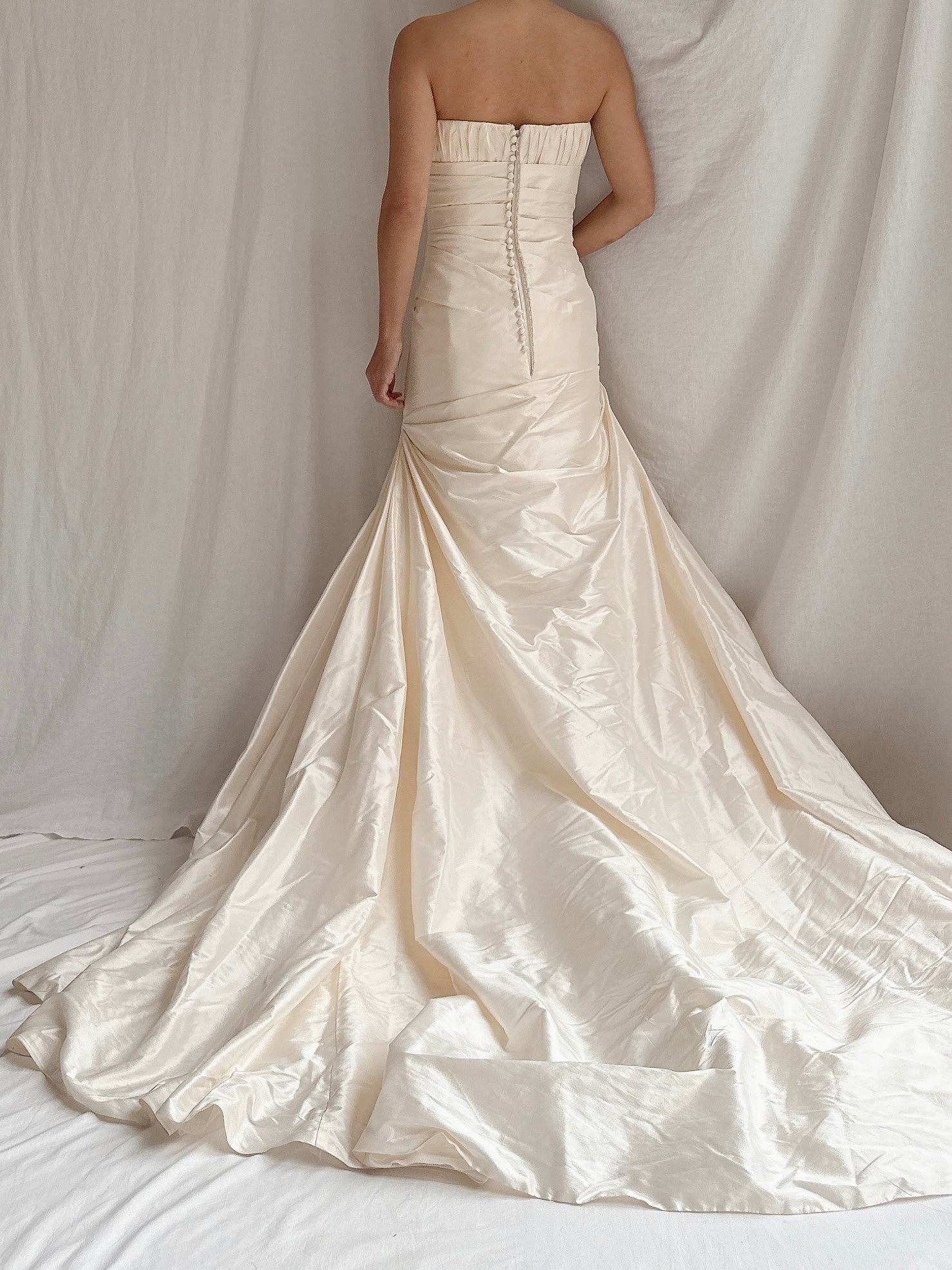 Vintage Pronovias Strapless Silk Gown - M
