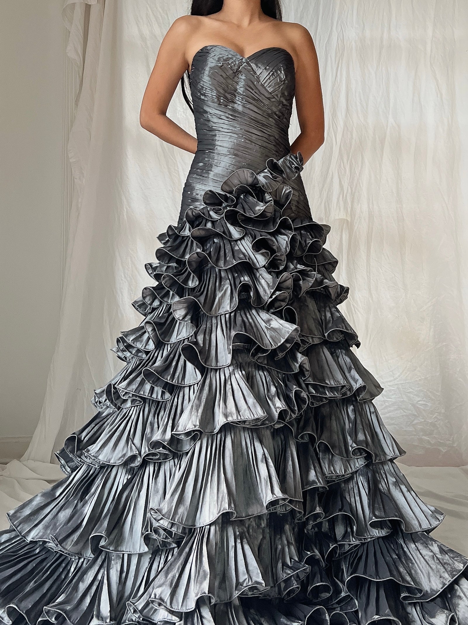 Vintage Slate Ruffle Dress - S-M