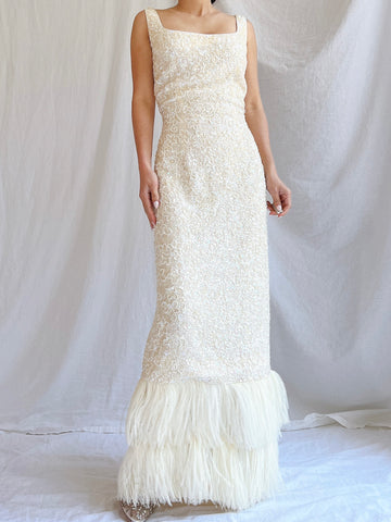 1960S Sequins Feather Gown - M