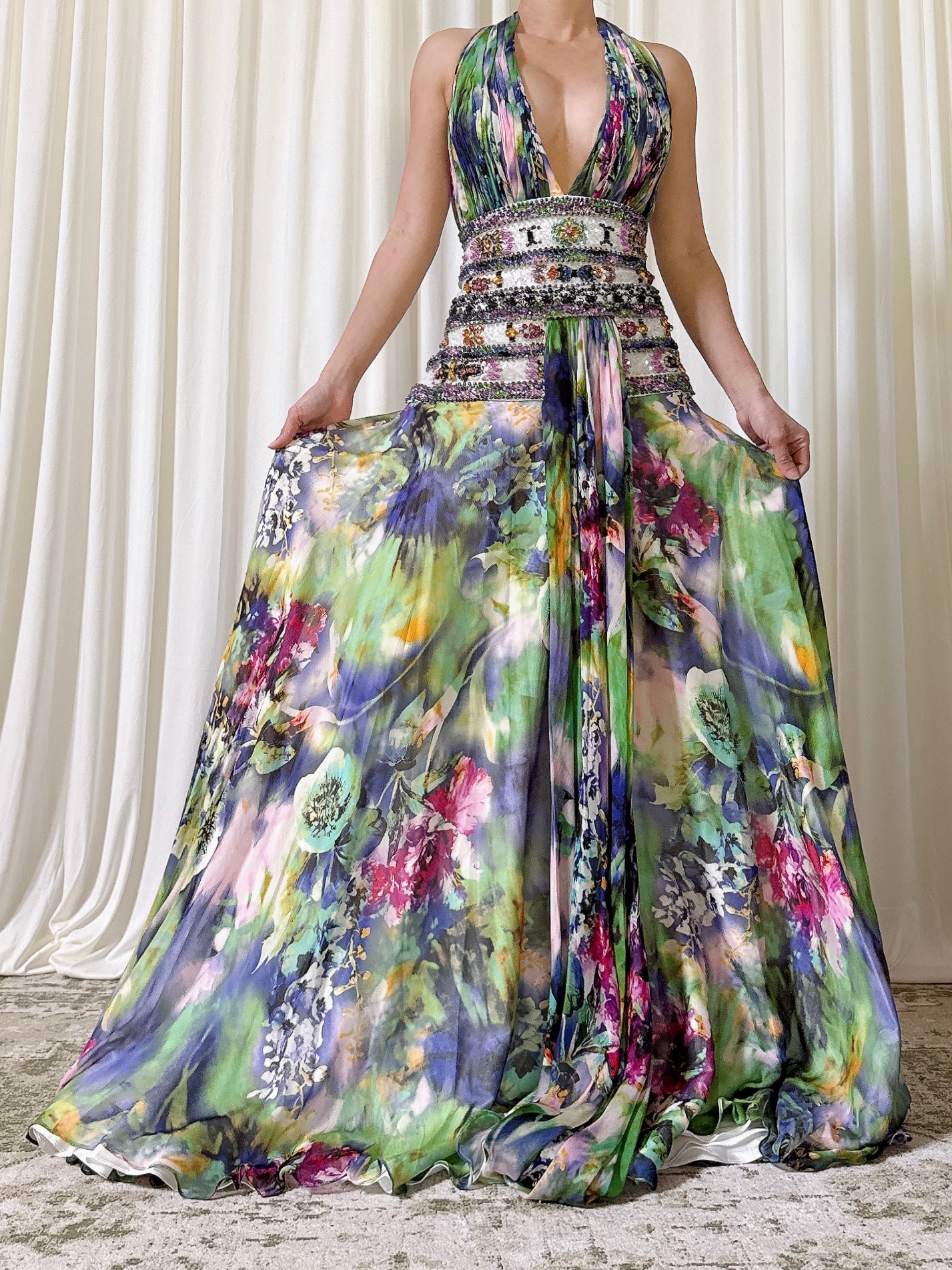 Vintage Roma Couture Halter Floral Dress - Size 16