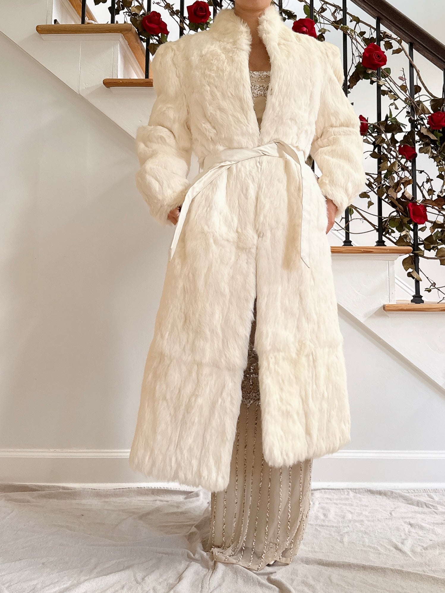 Vintage Hong Kong White Full Length Fur Coat - Size Small