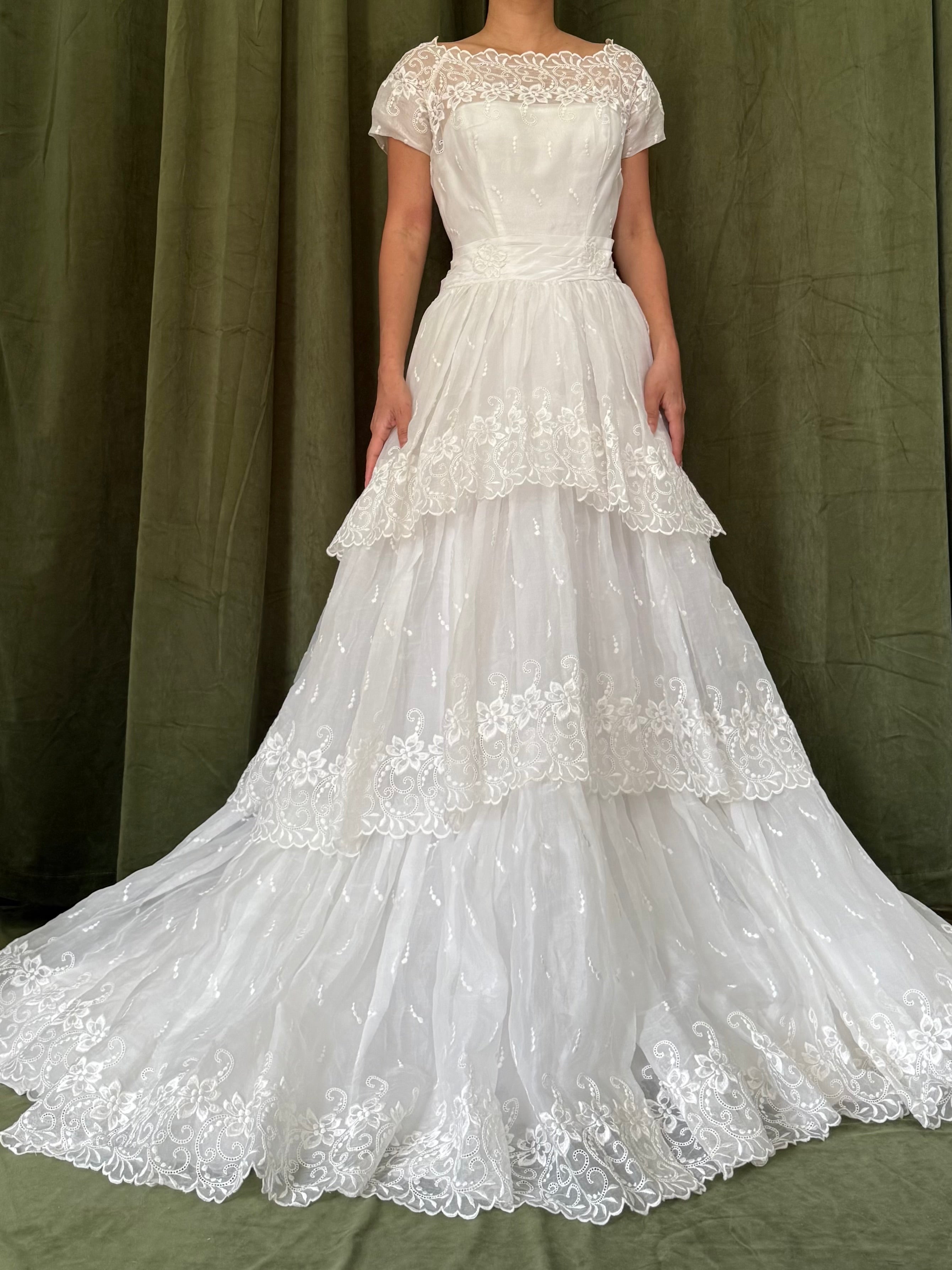 1950s Organdy Tiered Gown - XS