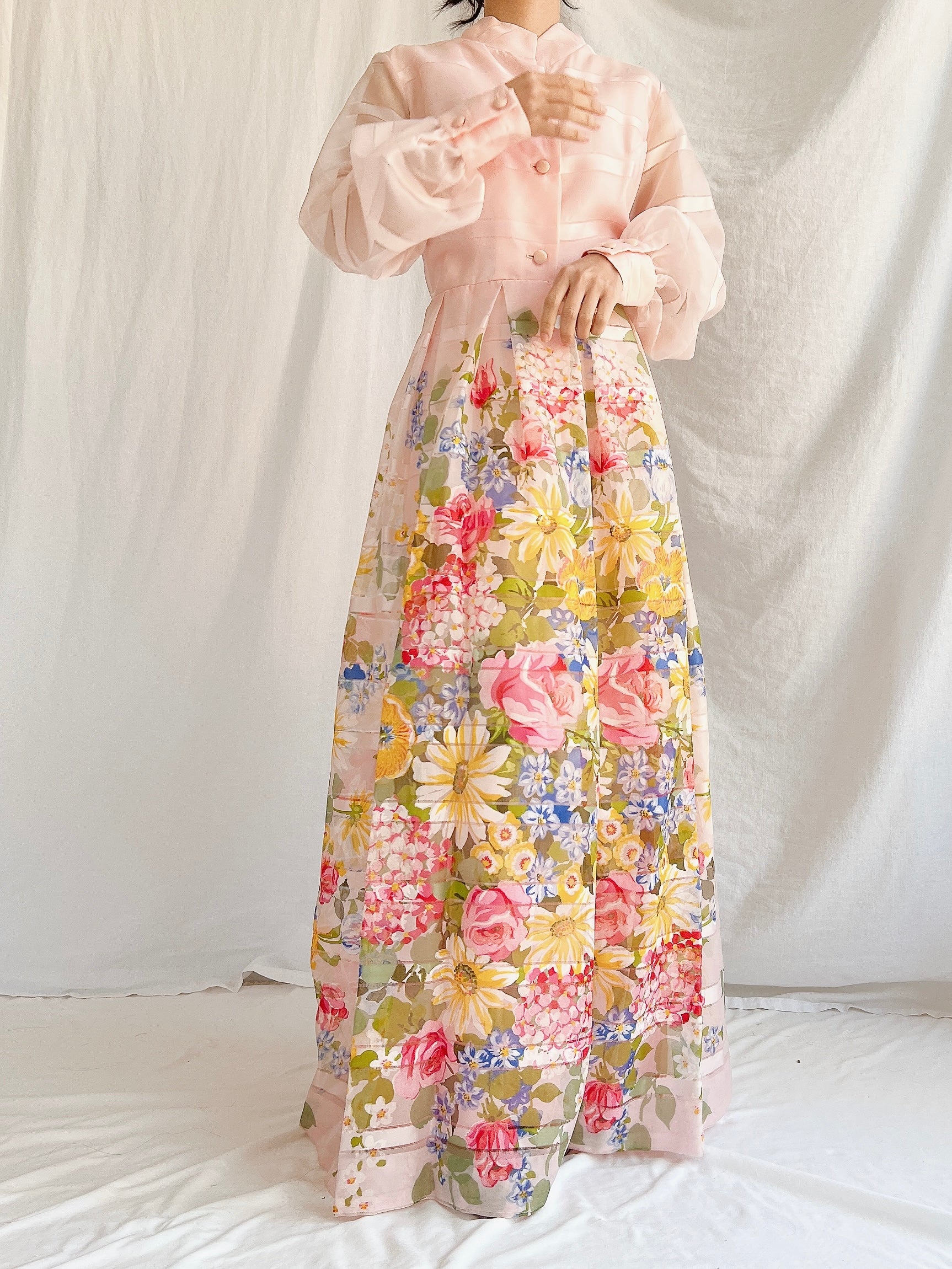 Vintage Pink Floral Dress - M