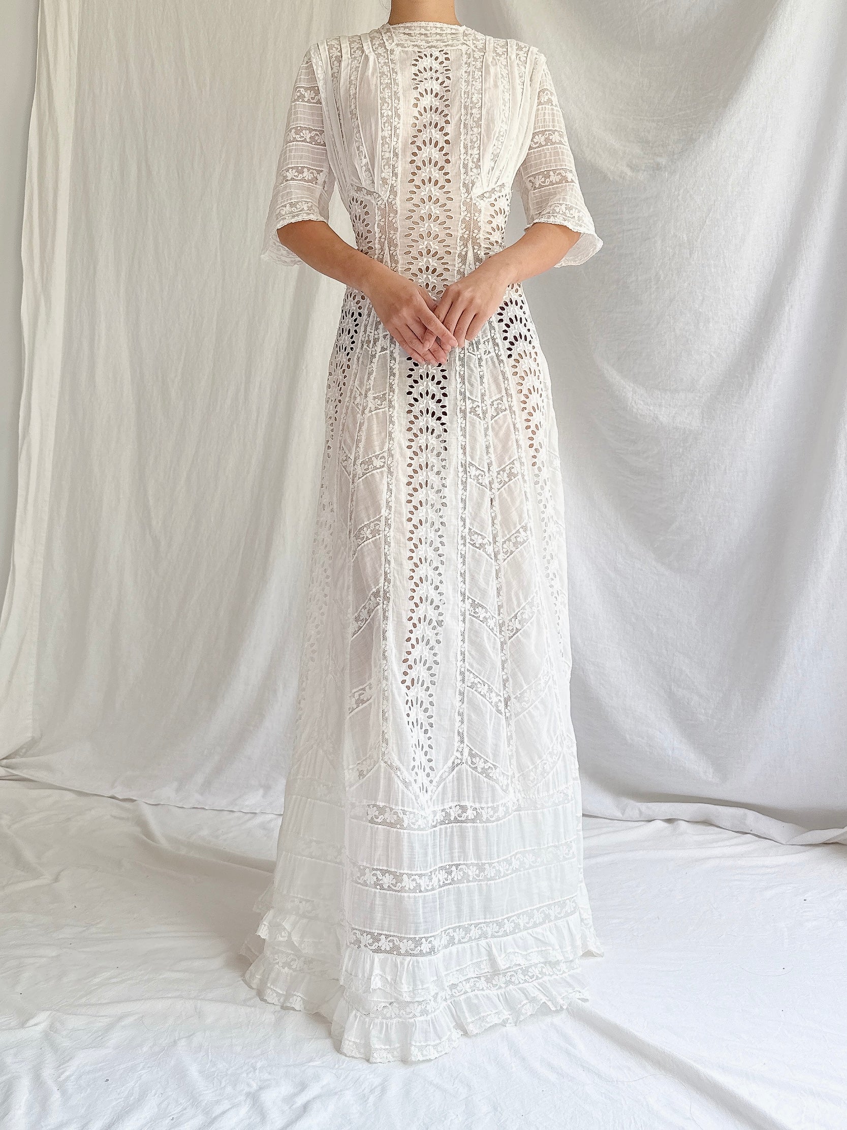 Antique Cotton Cutout Dress - S