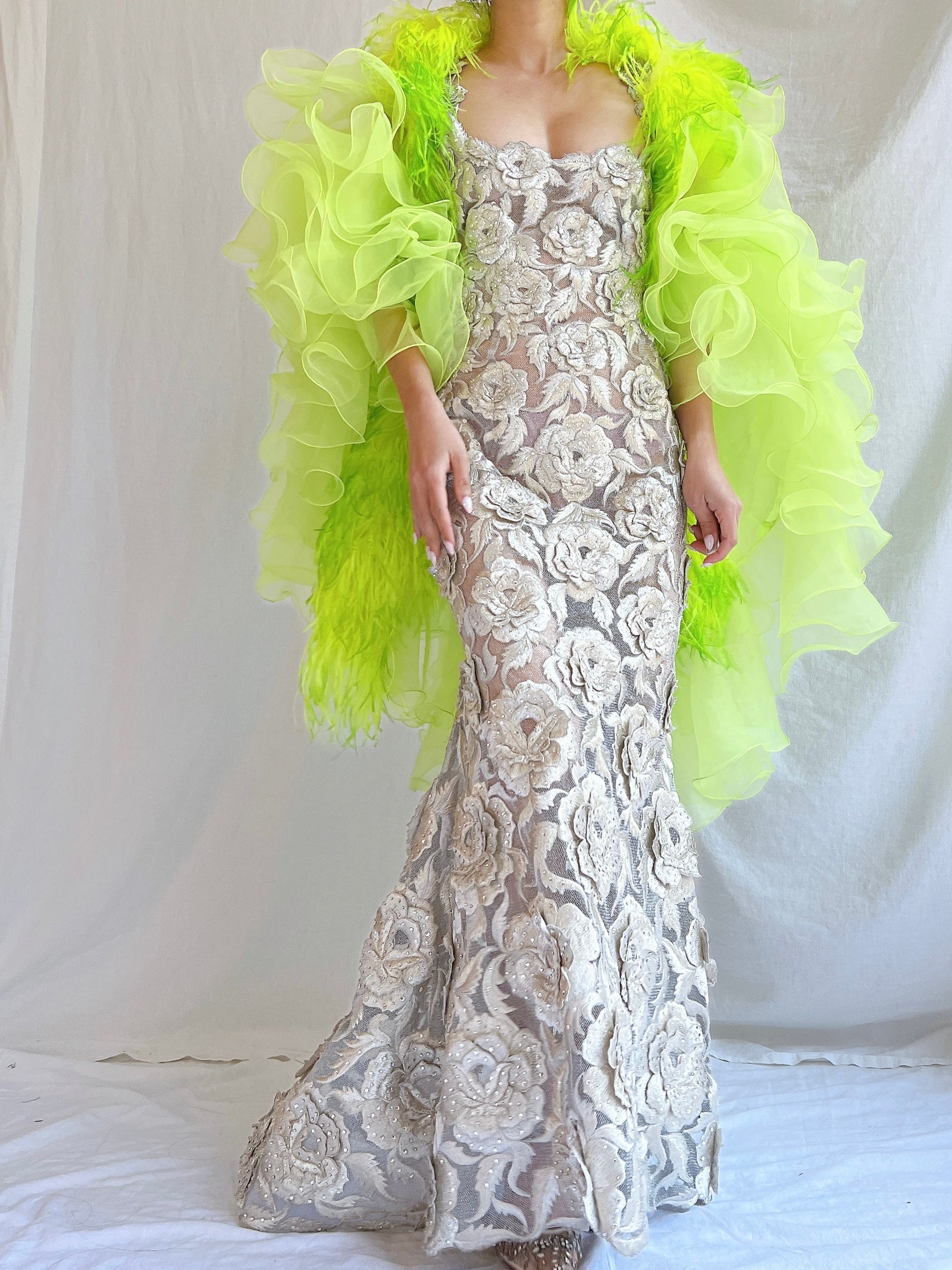 Vintage Feather Ruffle Shawl - OSFA